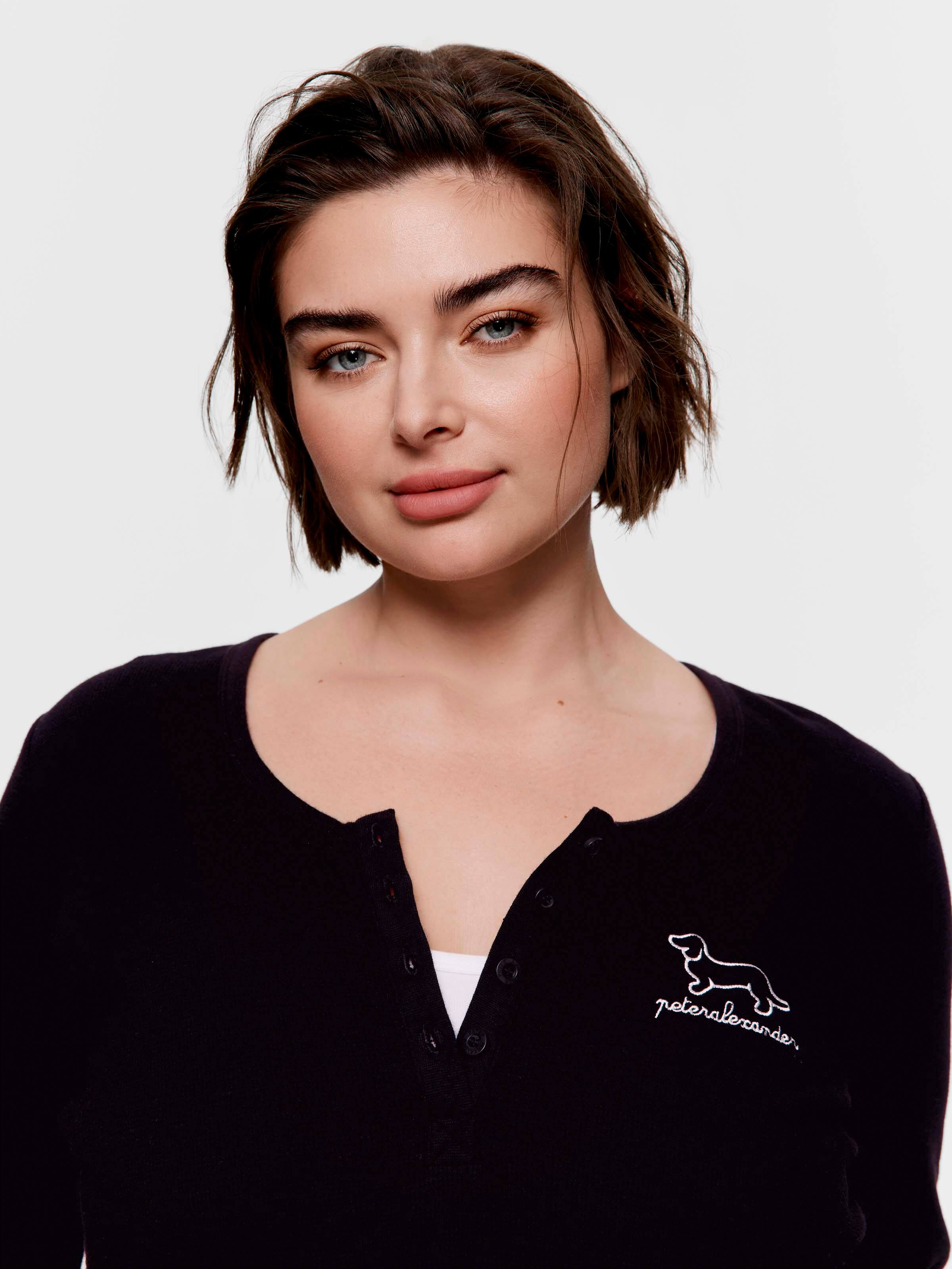 P.A. Plus Black Waffle Henley Long Sleeve Top