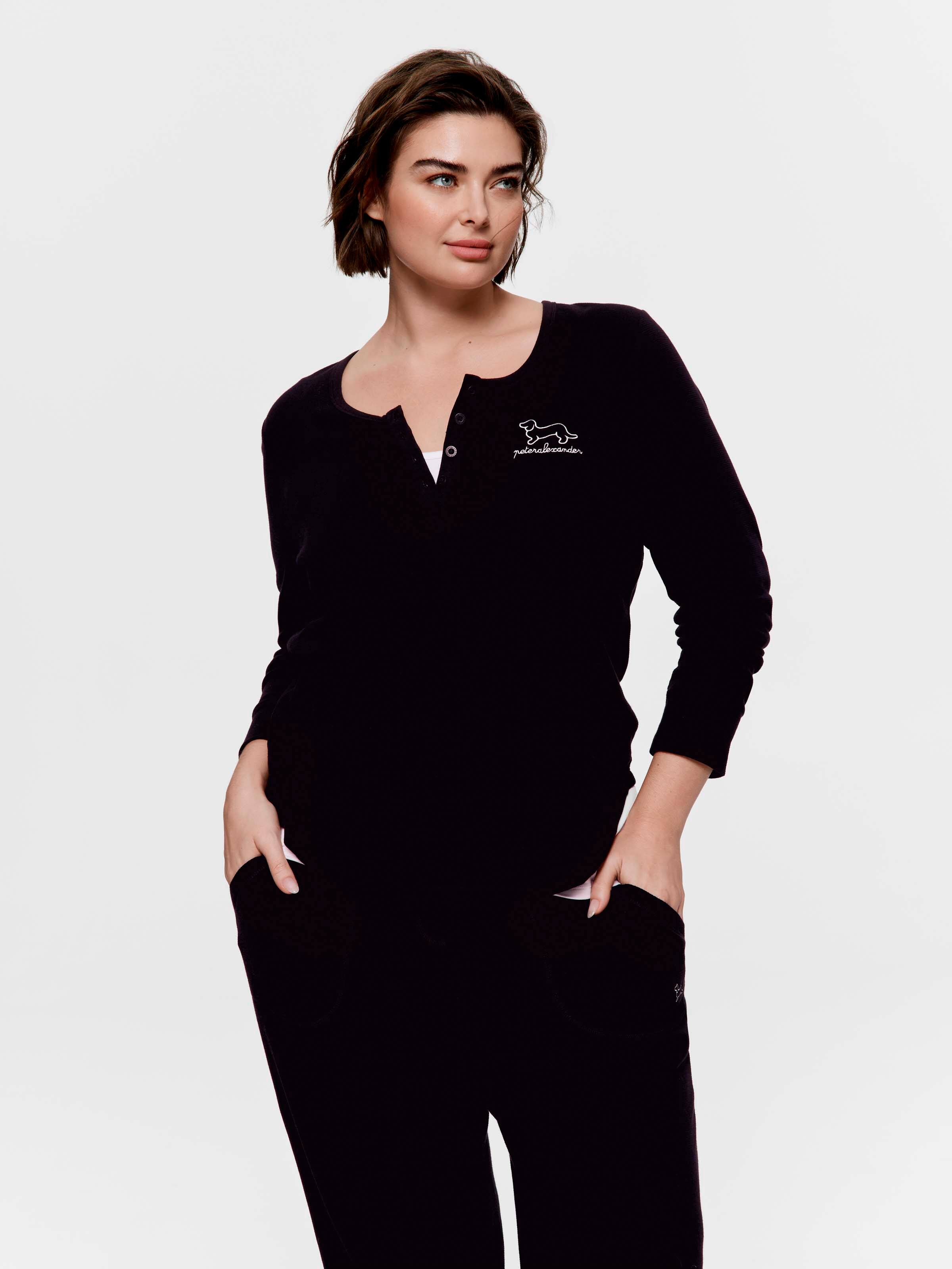 P.A. Plus Black Waffle Henley Long Sleeve Top