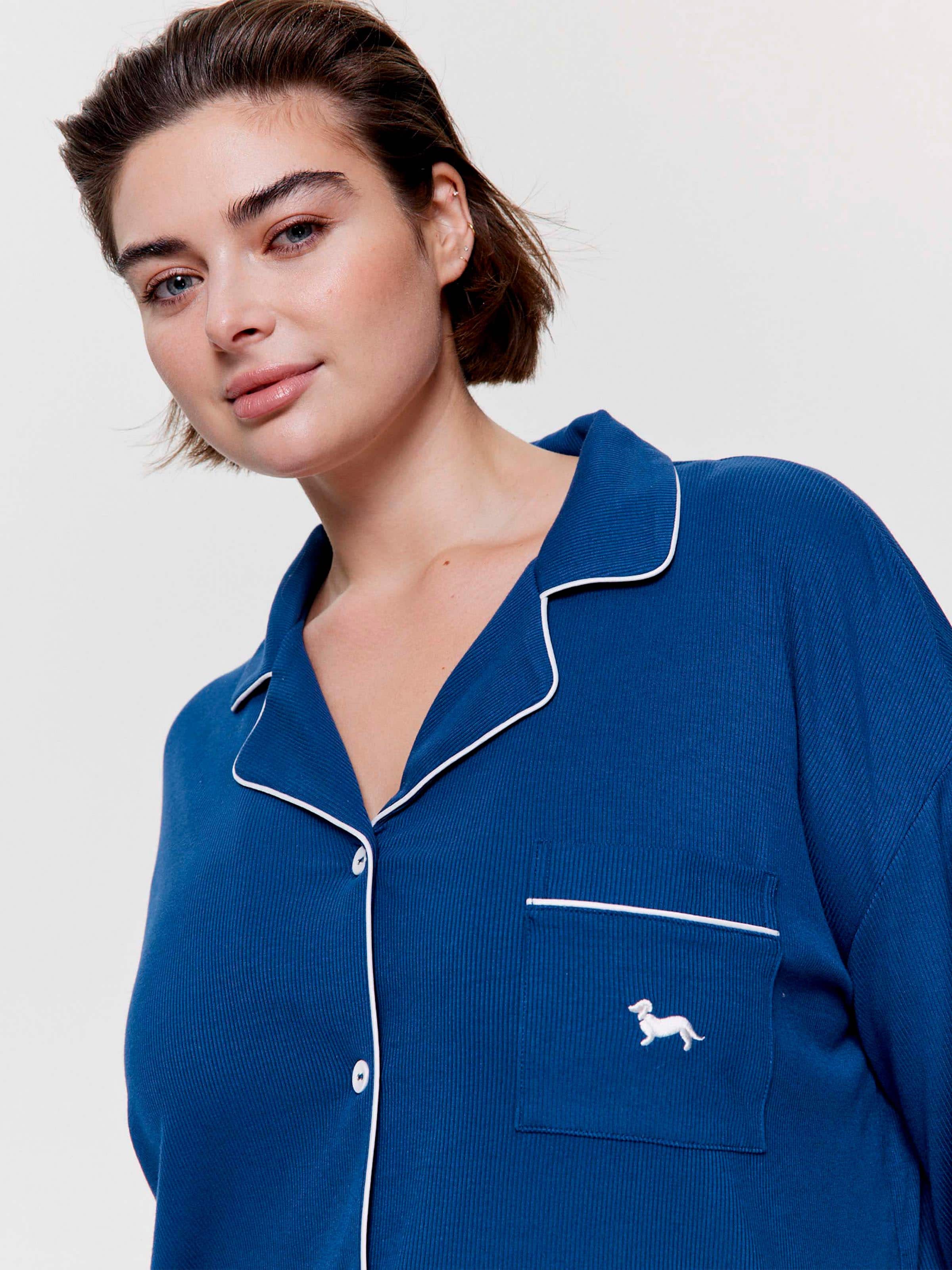 P.A. Plus Petrol Blue Bamboo Rib Long Pj Set
