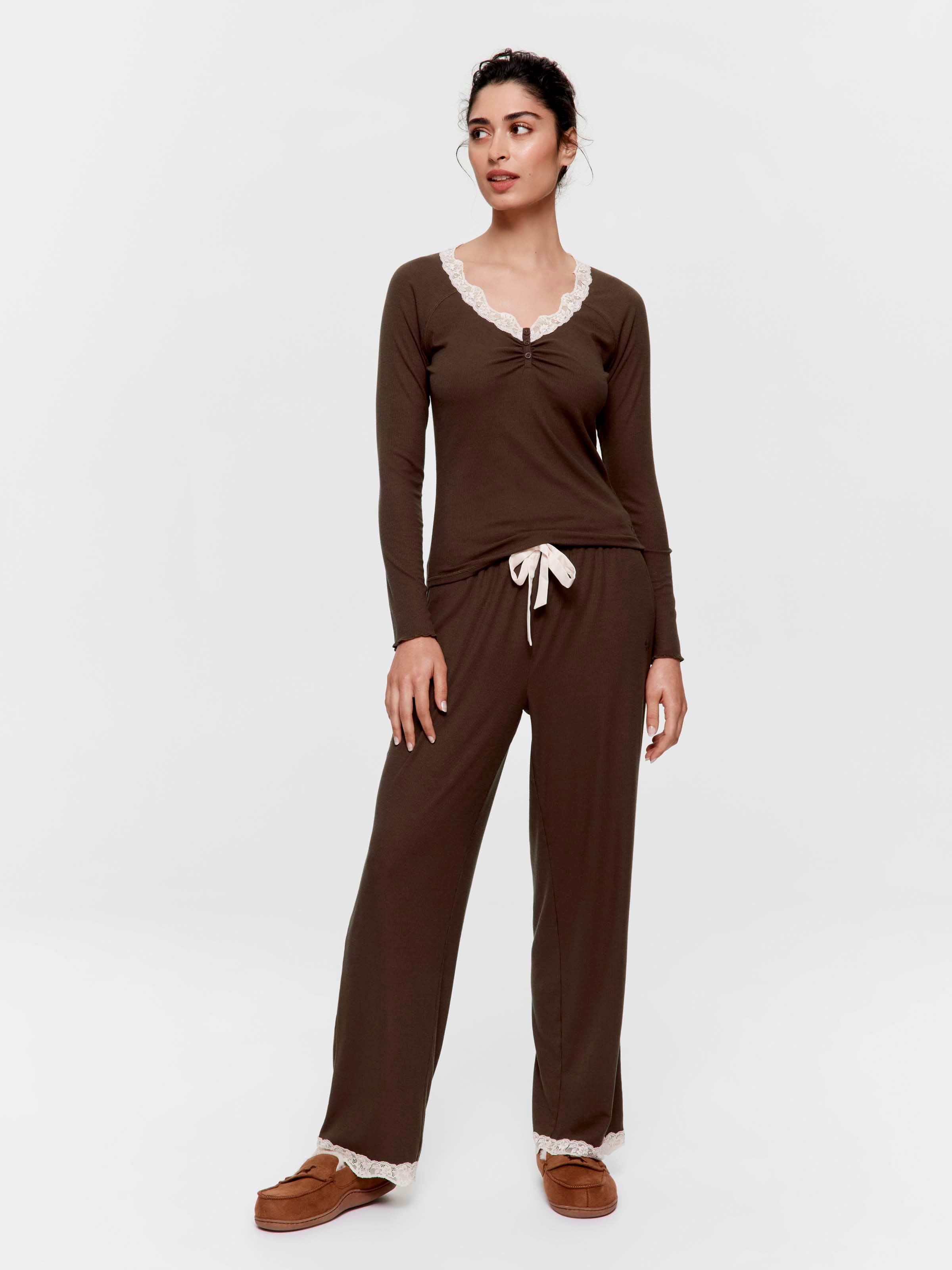 Soft Rib Chocolate Long Sleeve Henley