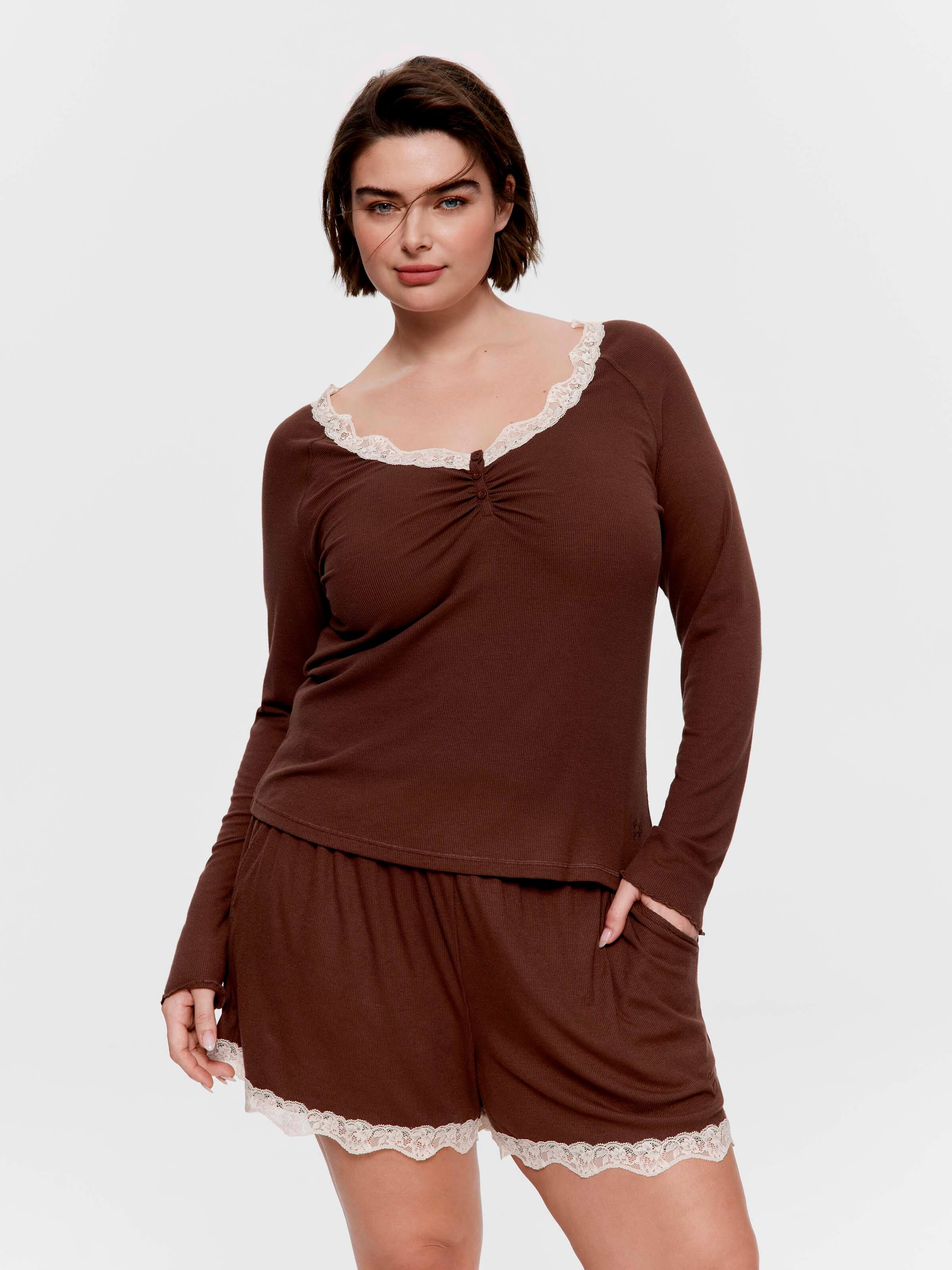 P.A. Plus Soft Rib Chocolate Long Sleeve Henley