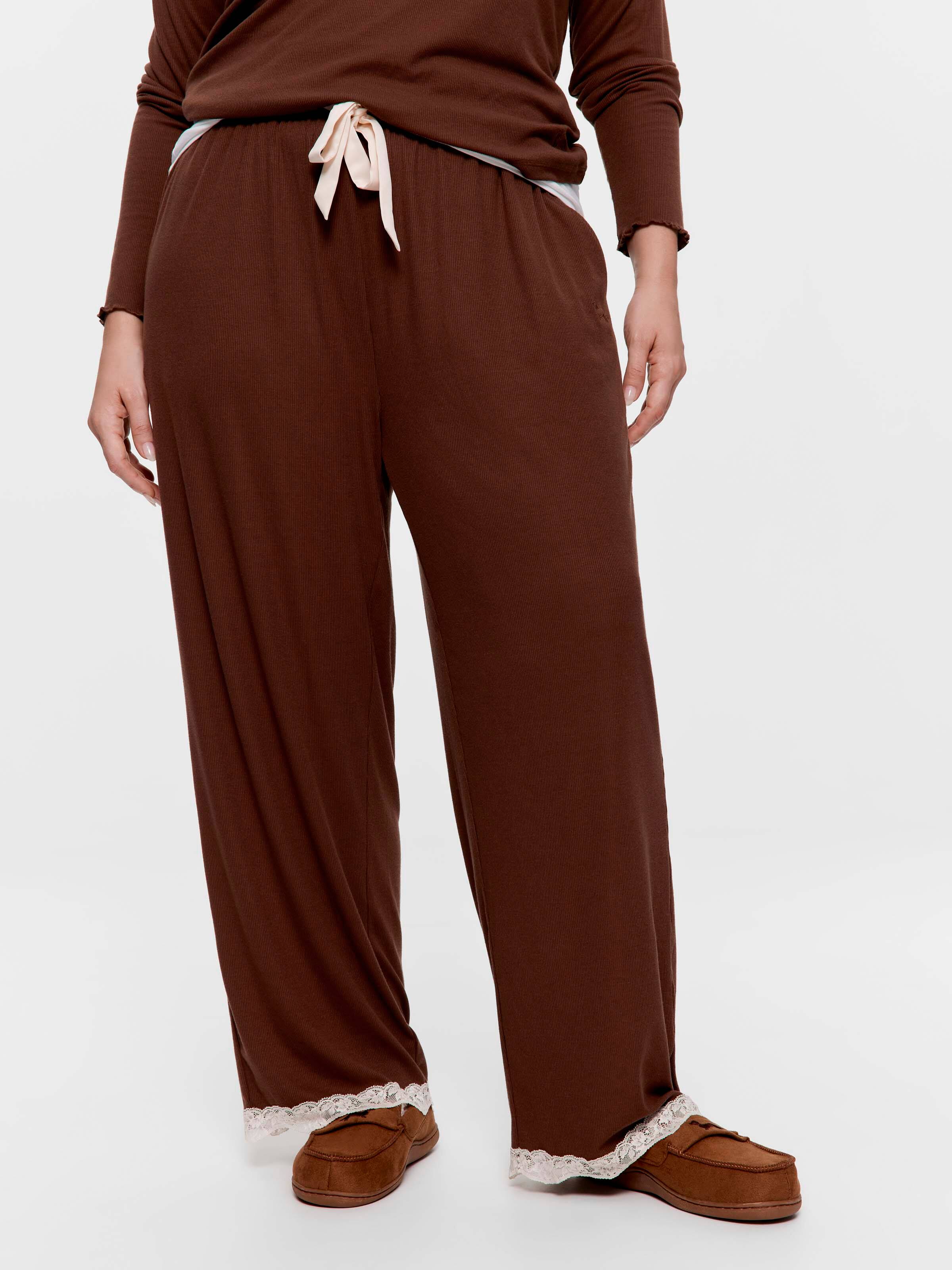 P.A. Plus Soft Rib Chocolate Straight Leg Pj Pant