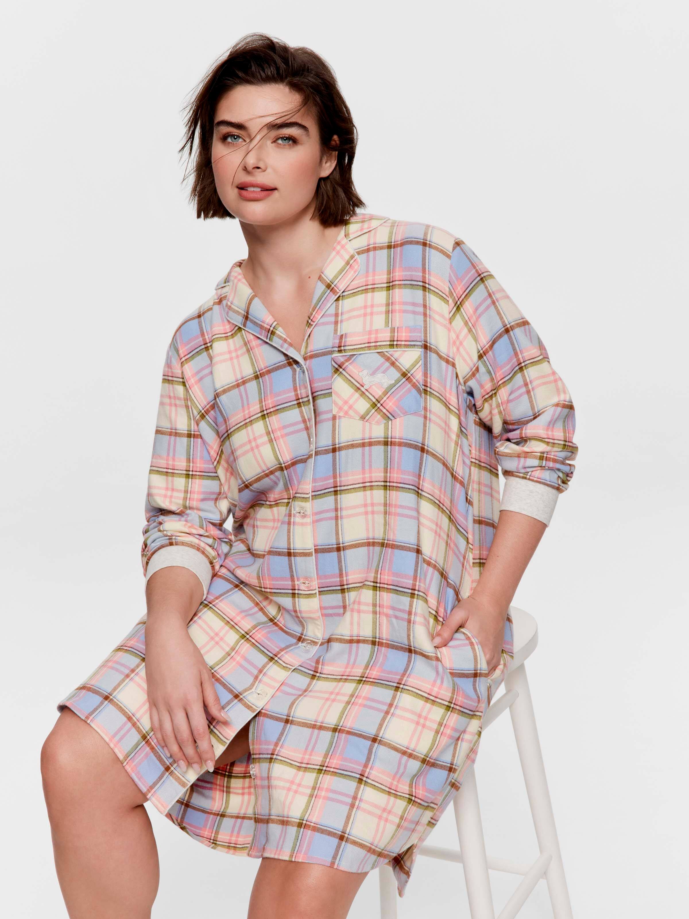 P.A. Plus Multi Check 100% Cotton Flannelette Nightshirt