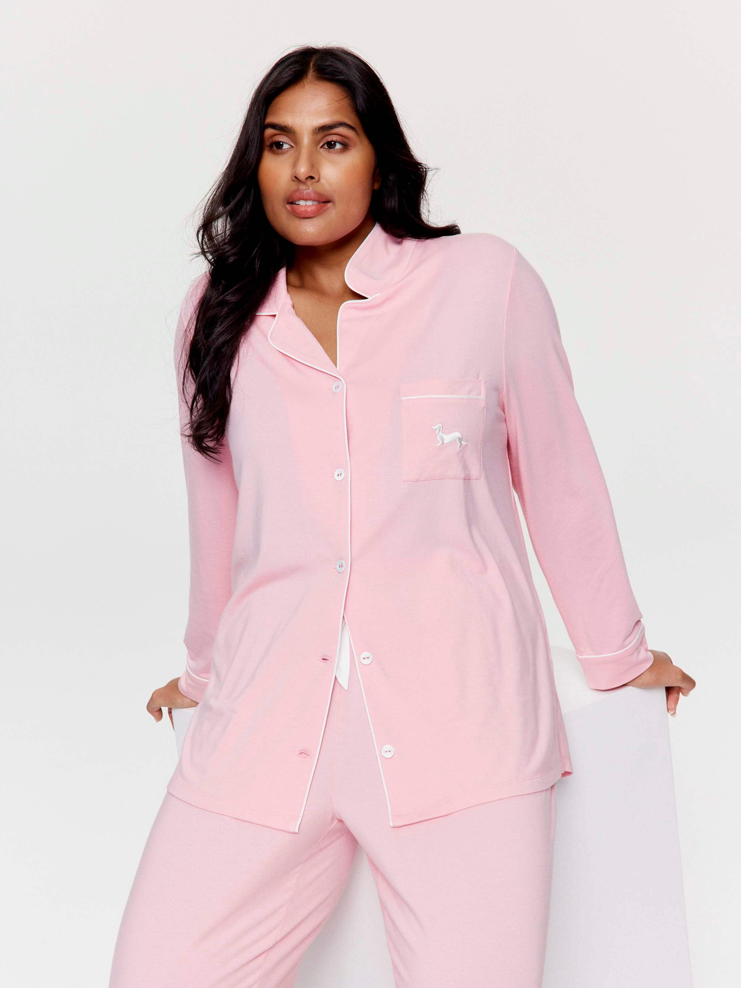P.A. Plus Pink Bamboo Jersey Long Pj Set