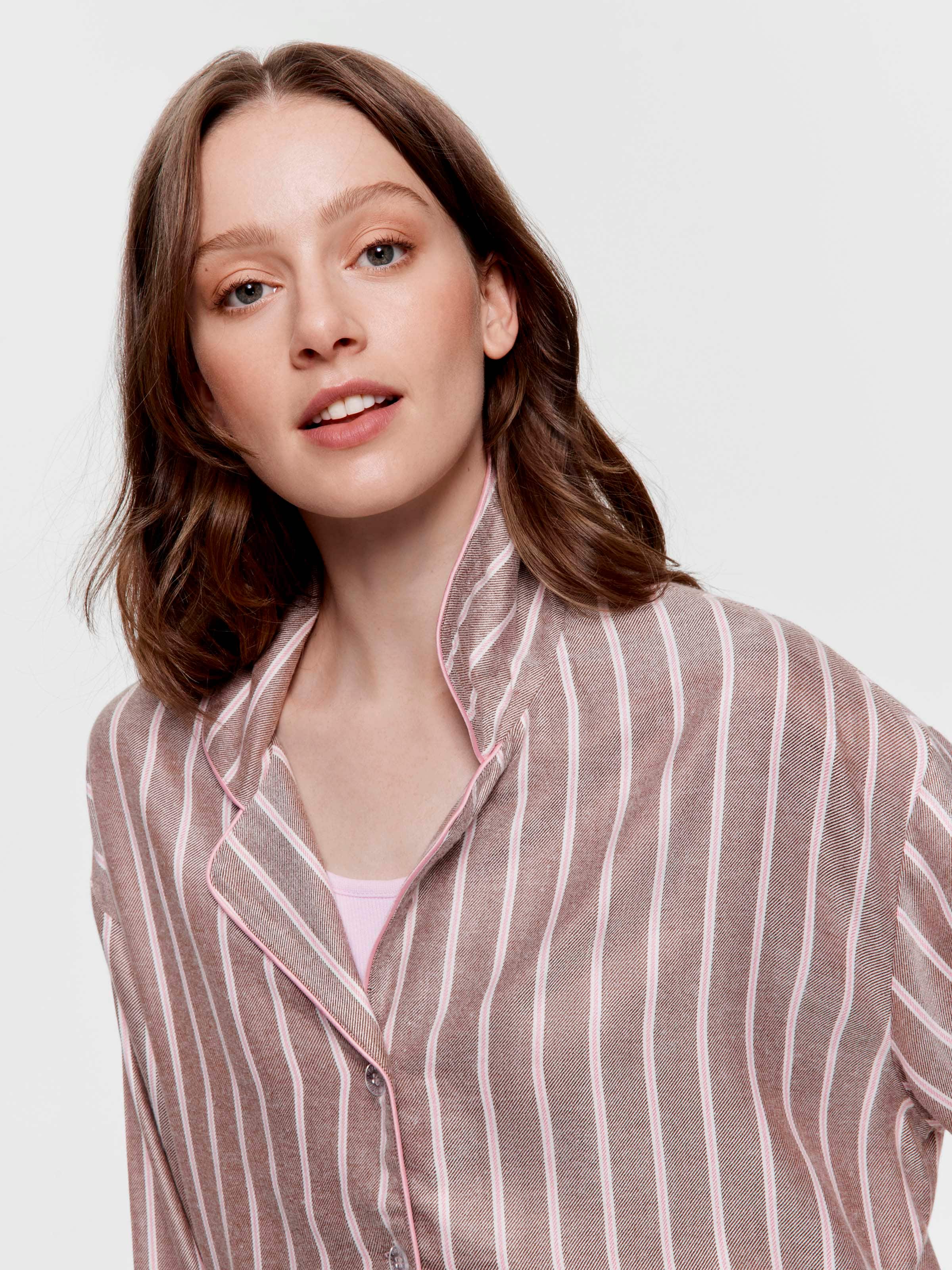 Chocolate Stripe Viscose Flannelette Boyfriend Long Sleeve Shirt