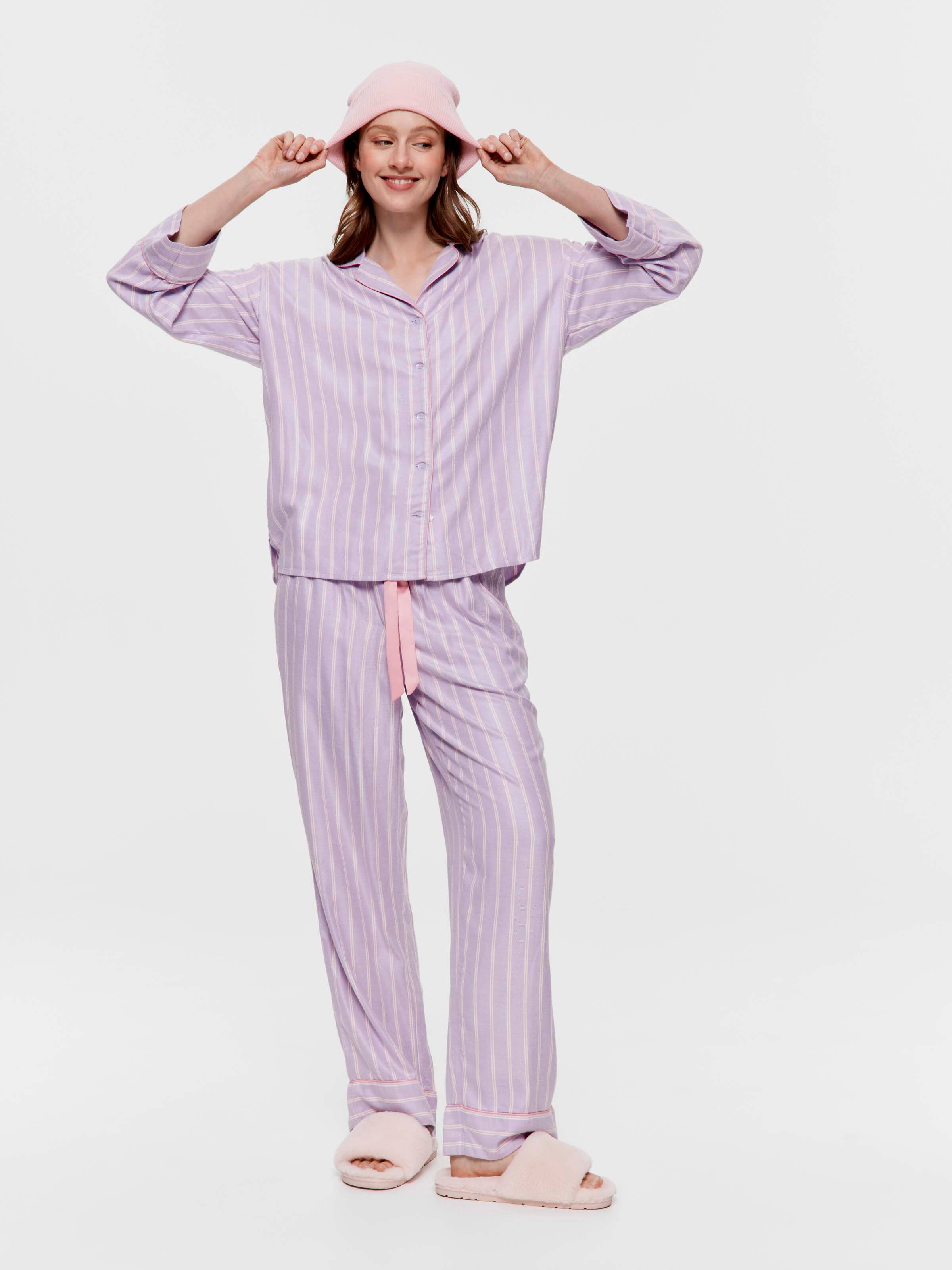 Lilac Stripe Viscose Flannelette Boyfriend Long Sleeve Shirt