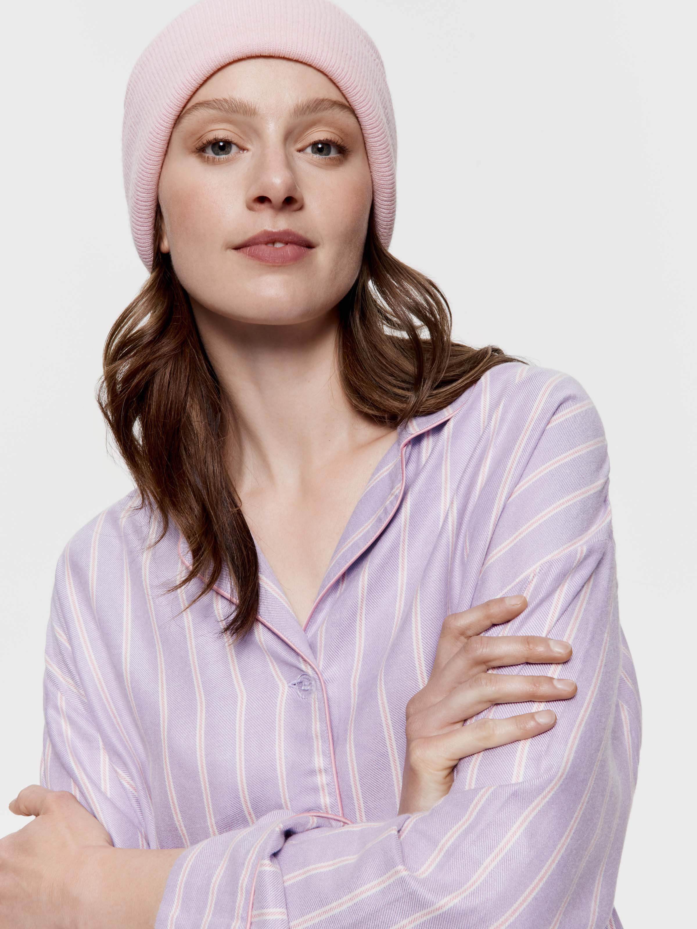 Lilac Stripe Viscose Flannelette Boyfriend Long Sleeve Shirt