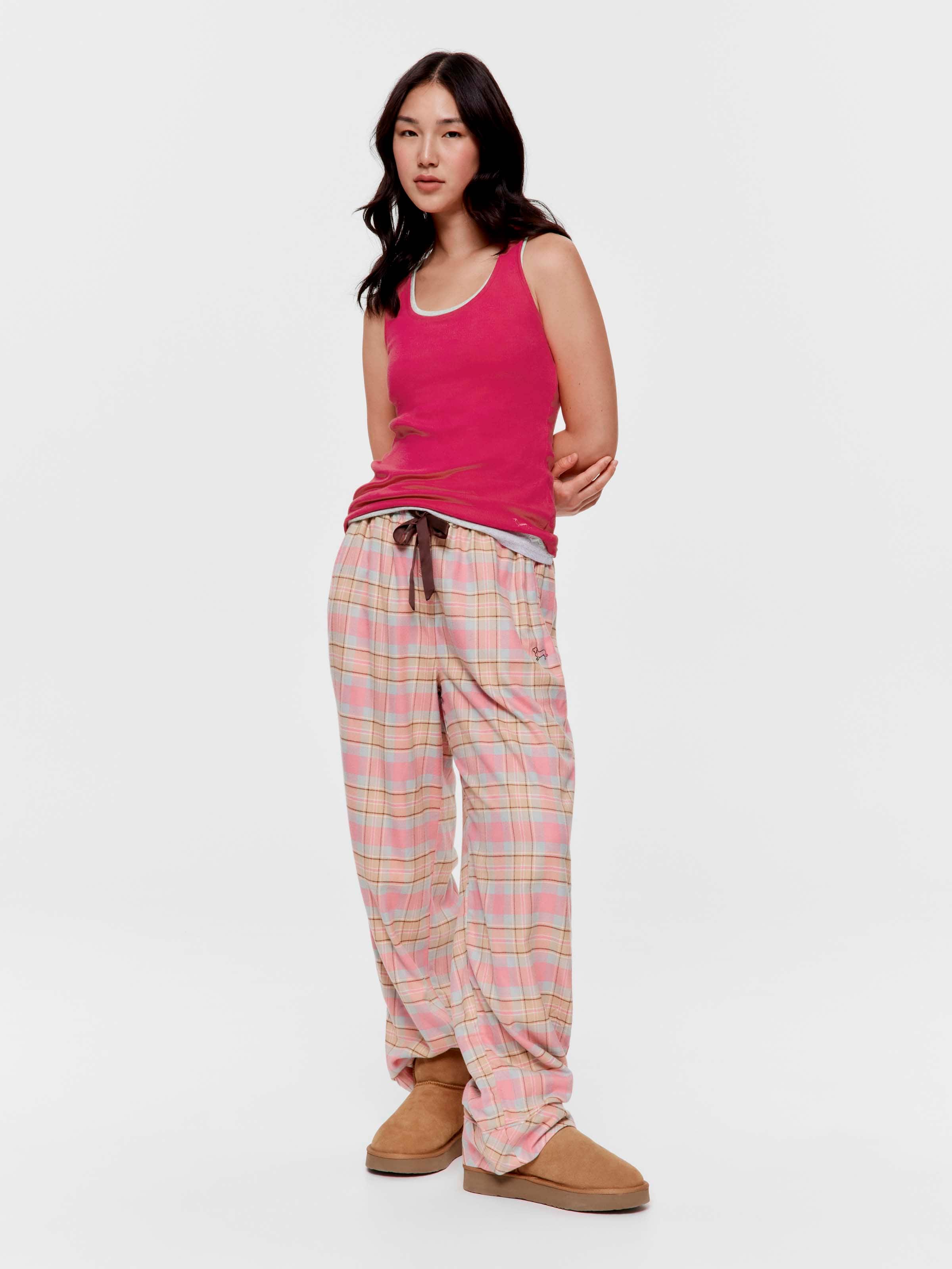 Pink Caramel Check Viscose Flannelette Classic Pj Pant