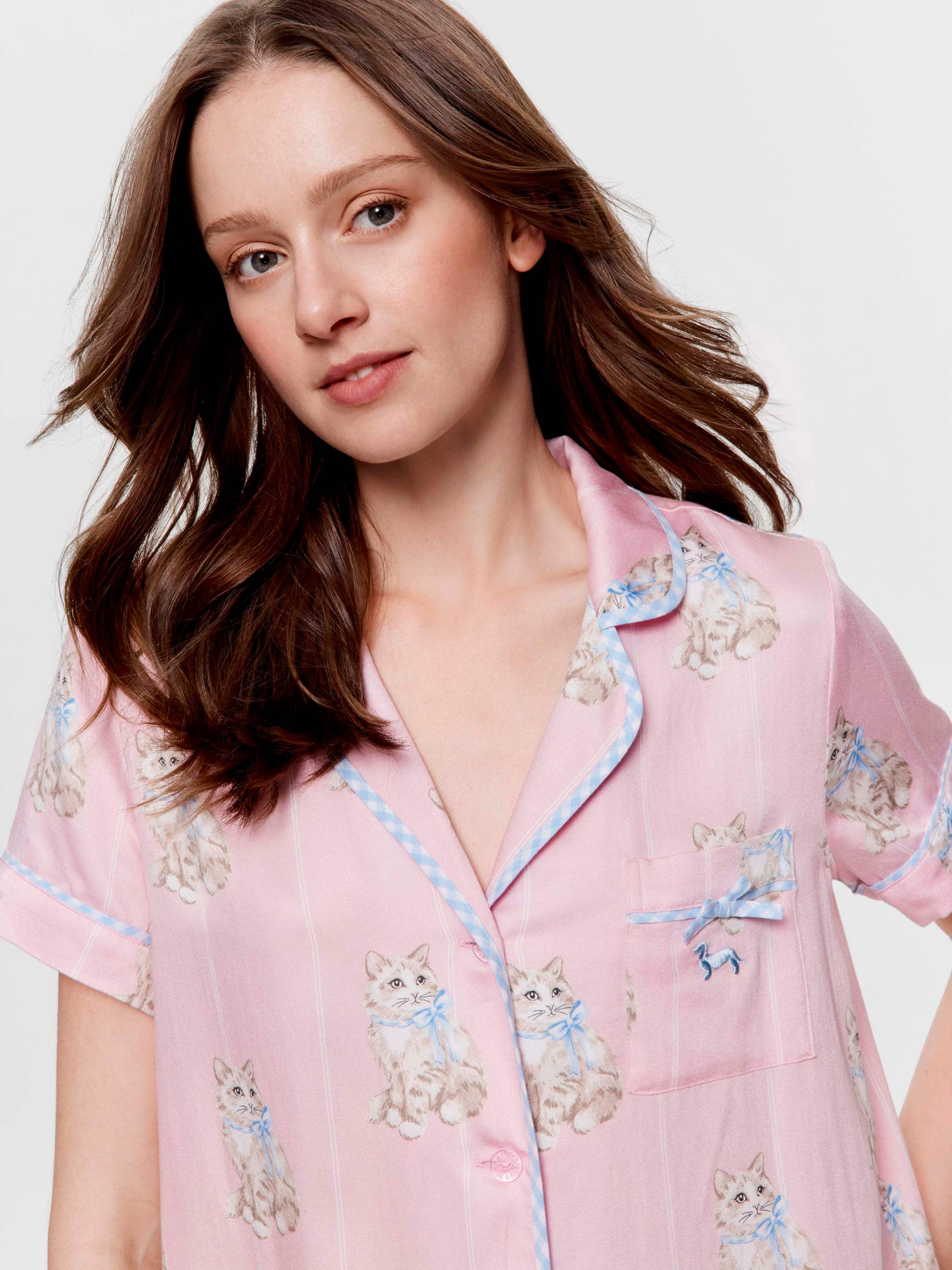 Pussycat Bow Short Sleeve Nightshirt