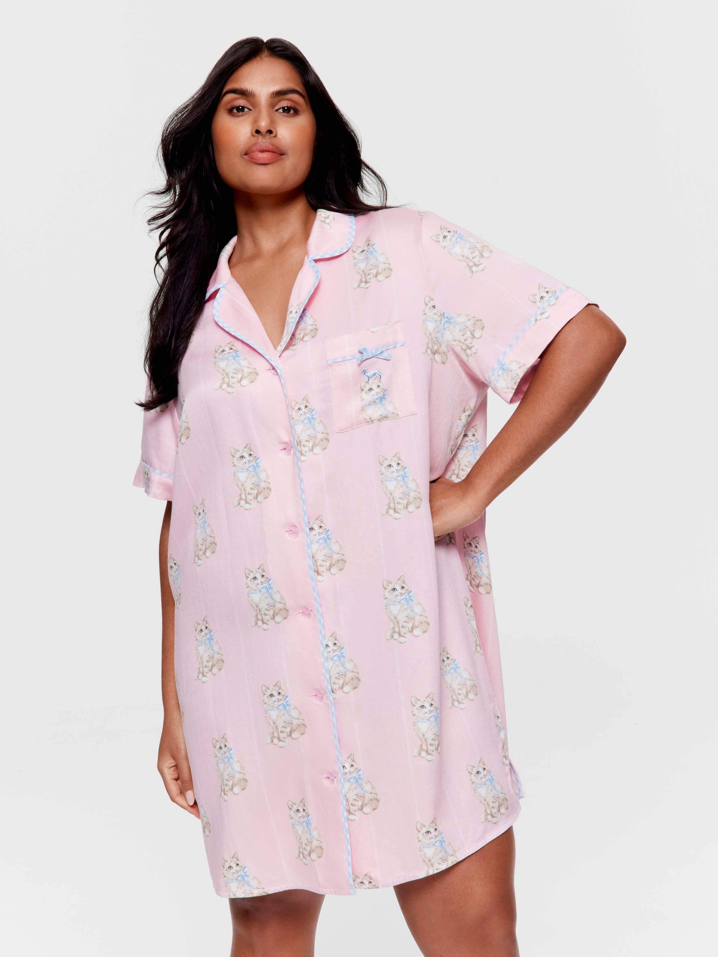 P.A. Plus Pussycat Bow Short Sleeve Nightshirt