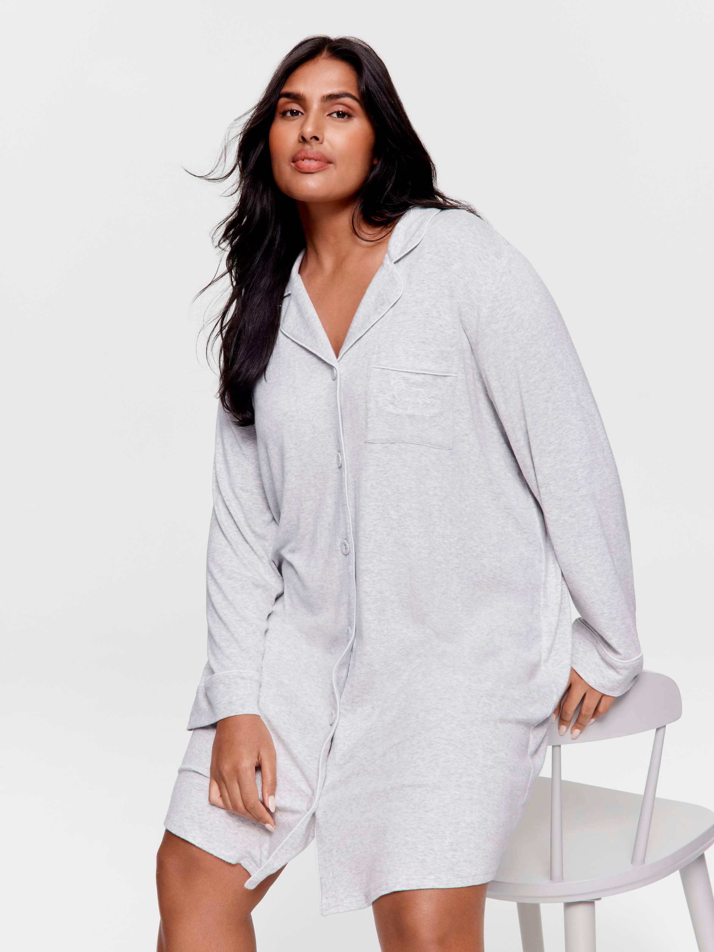 P.A. Plus Grey Soft Rib Long Sleeve Nightshirt
