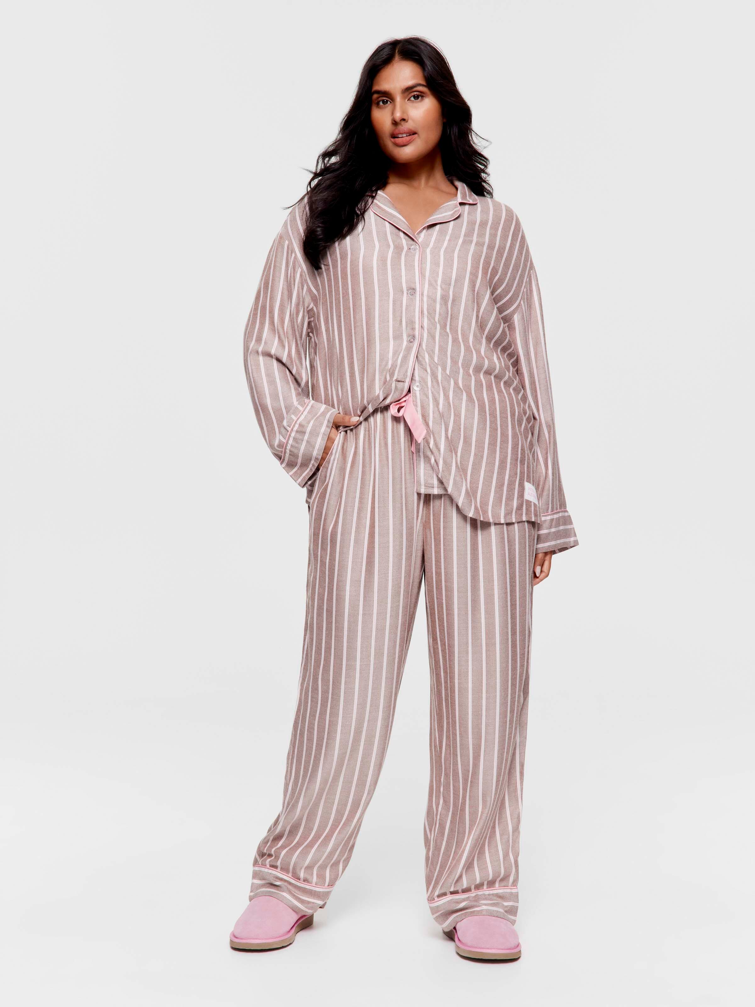 P.A. Plus Chocolate Stripe Viscose Flannelette Boyfriend Long Sleeve Shirt