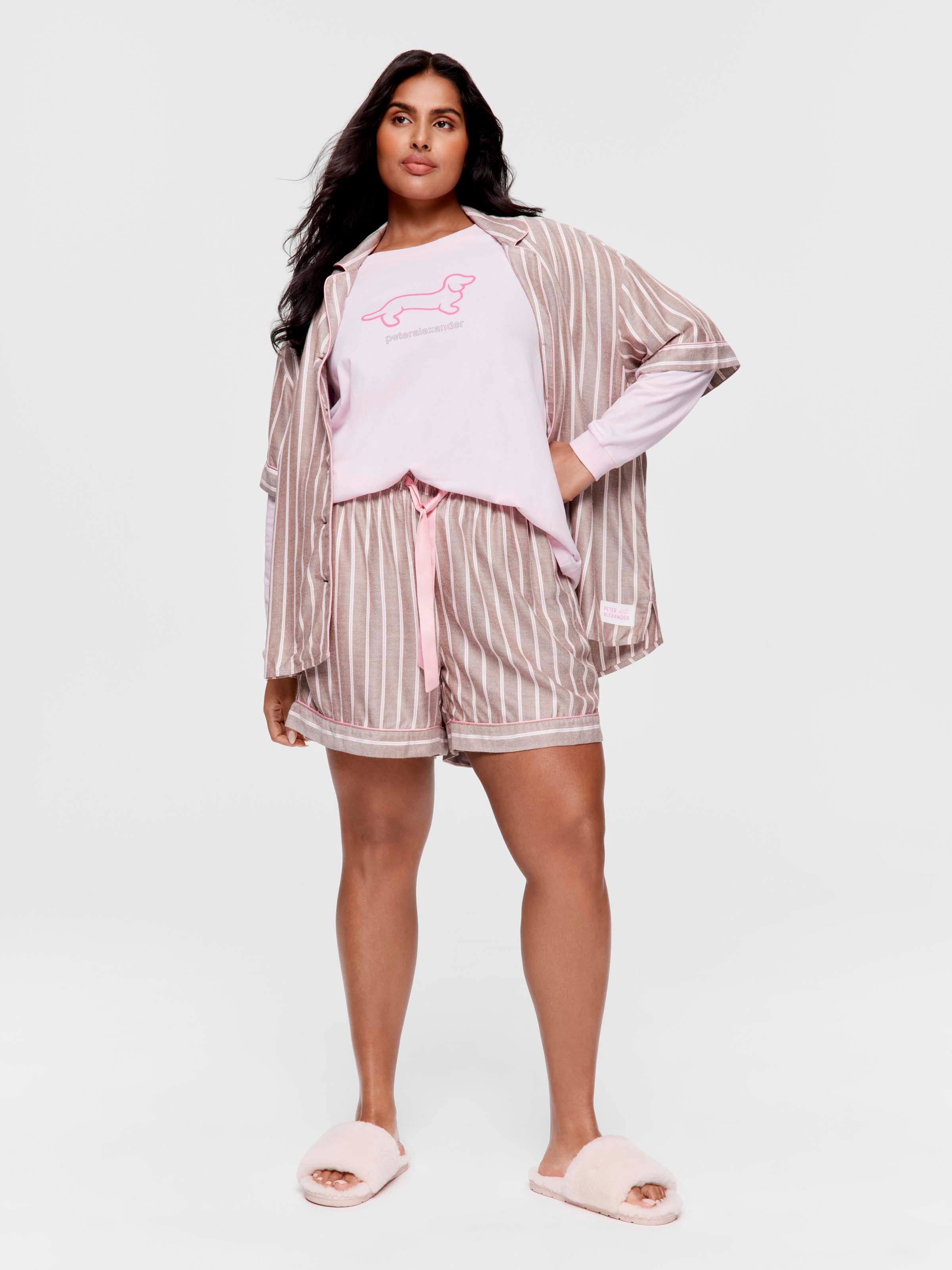P.A. Plus Chocolate Stripe Viscose Flannelette Mini Tuxedo Short