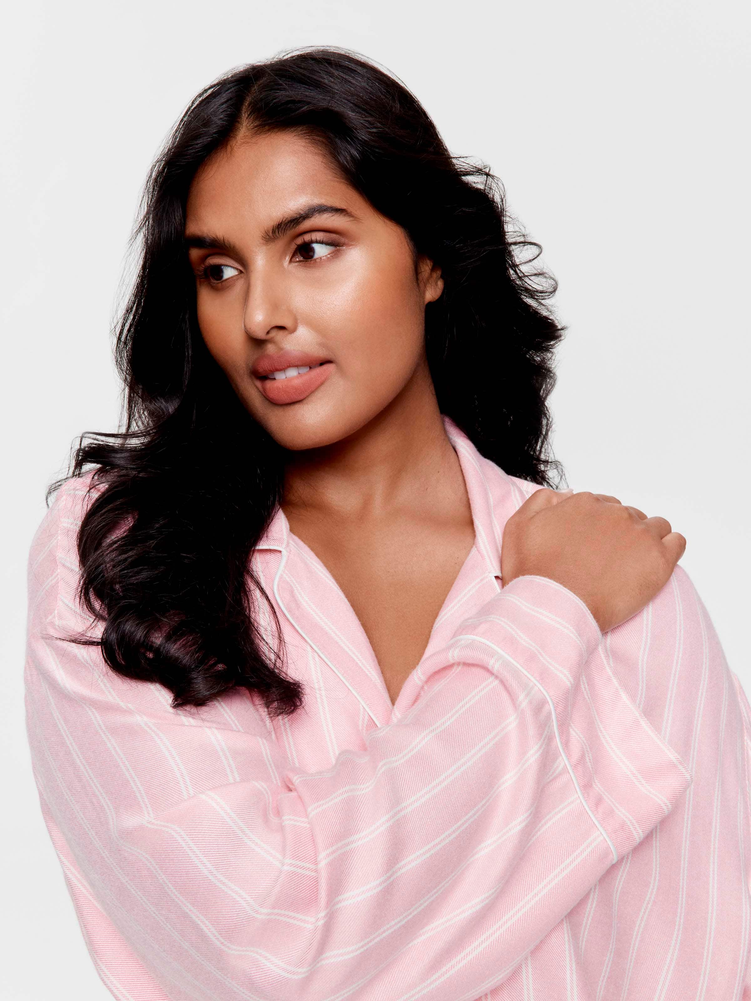 P.A. Plus Dusty Pink Stripe Viscose Flannelette Boyfriend Long Sleeve Shirt