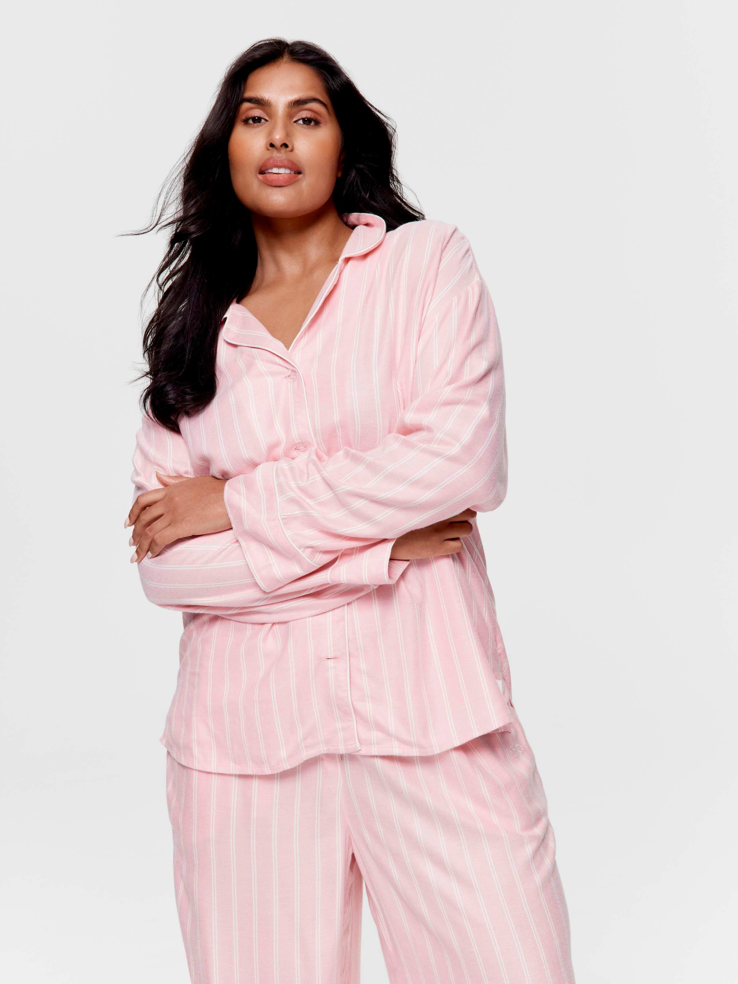 P.A. Plus Dusty Pink Stripe Viscose Flannelette Boyfriend Long Sleeve Shirt