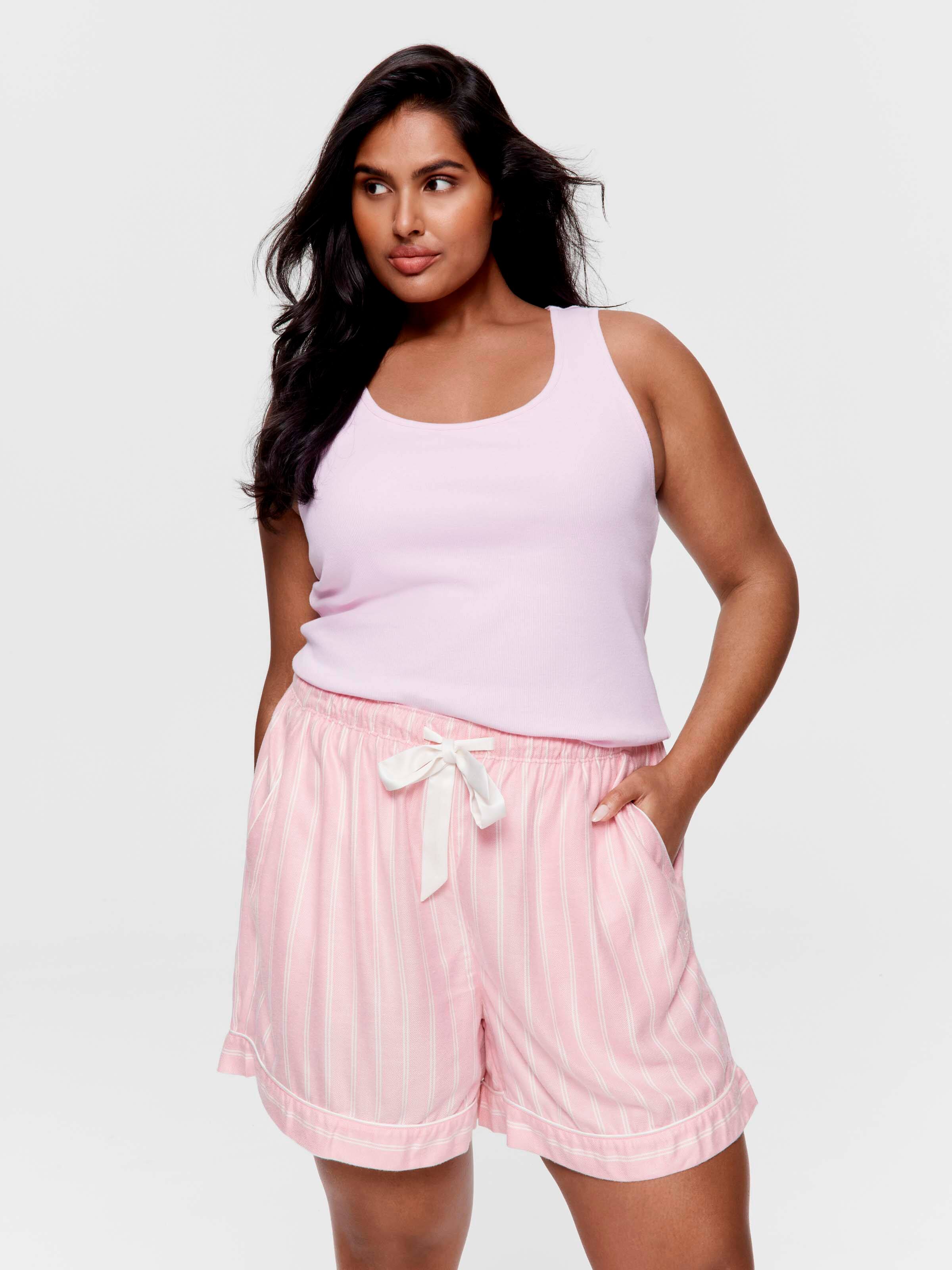 P.A. Plus Dusty Pink Stripe Viscose Flannelette Mini Tuxedo Short