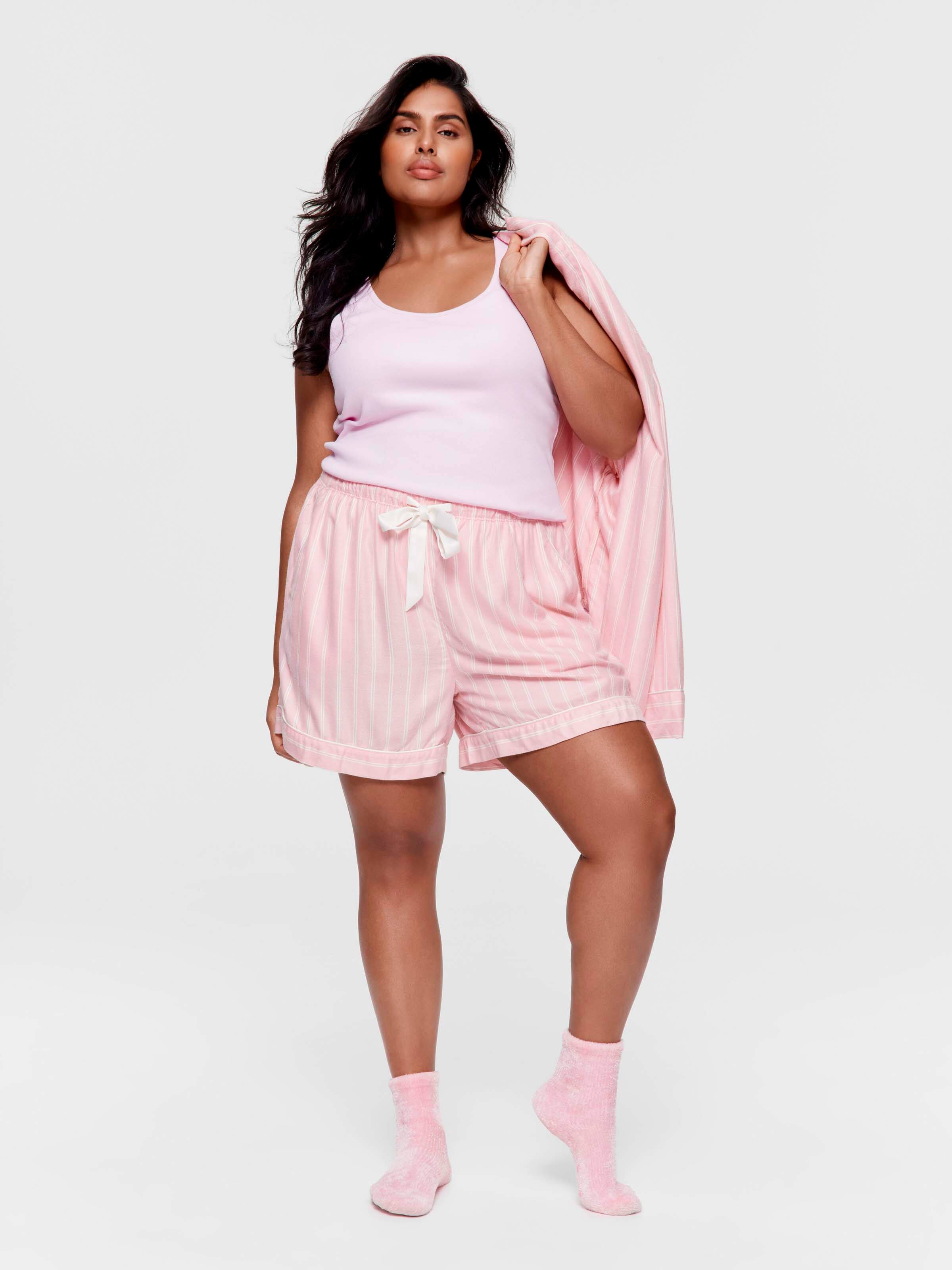 P.A. Plus Dusty Pink Stripe Viscose Flannelette Mini Tuxedo Short