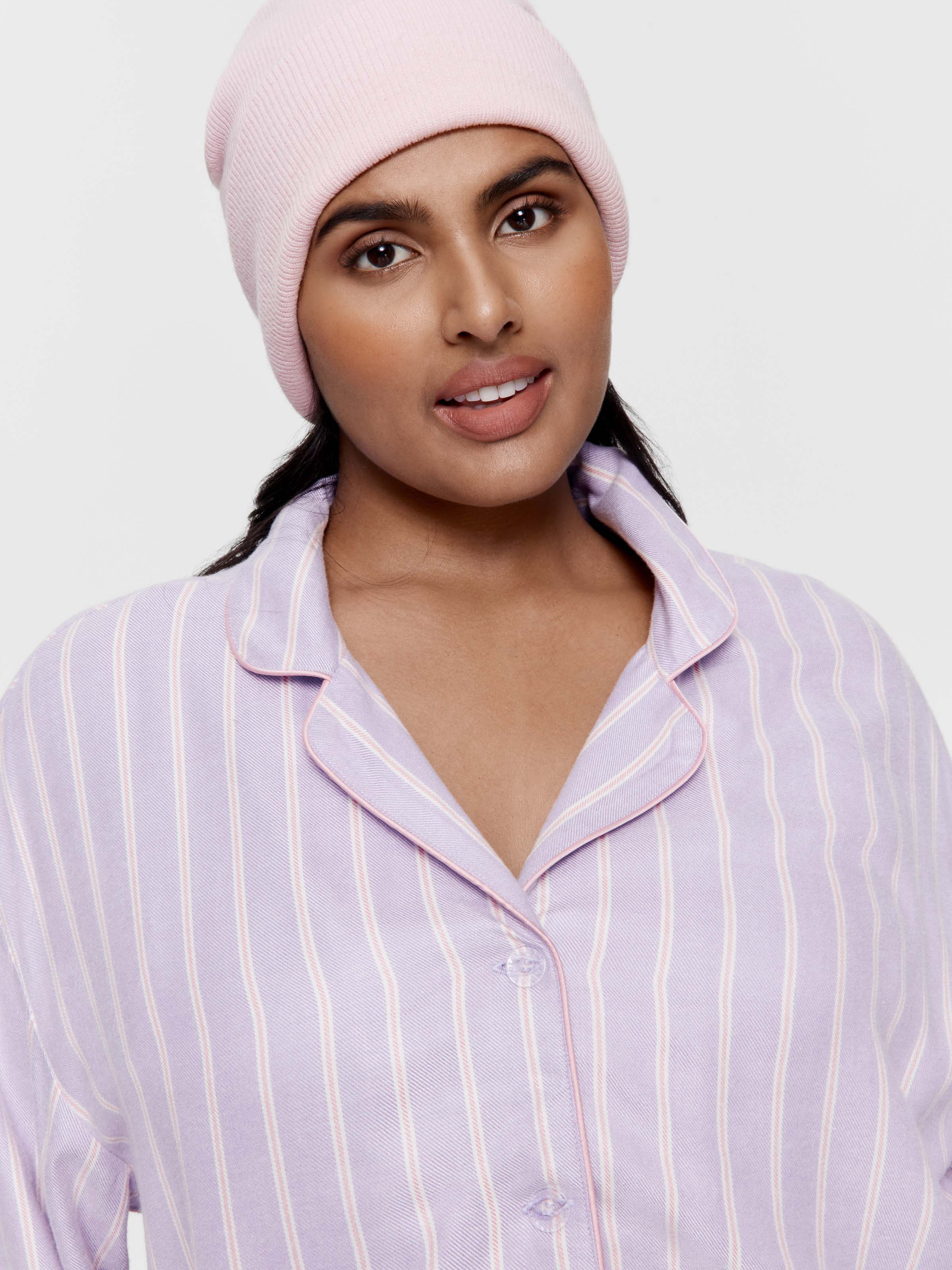 P.A. Plus Lilac Stripe Viscose Flannelette Boyfriend Long Sleeve Shirt