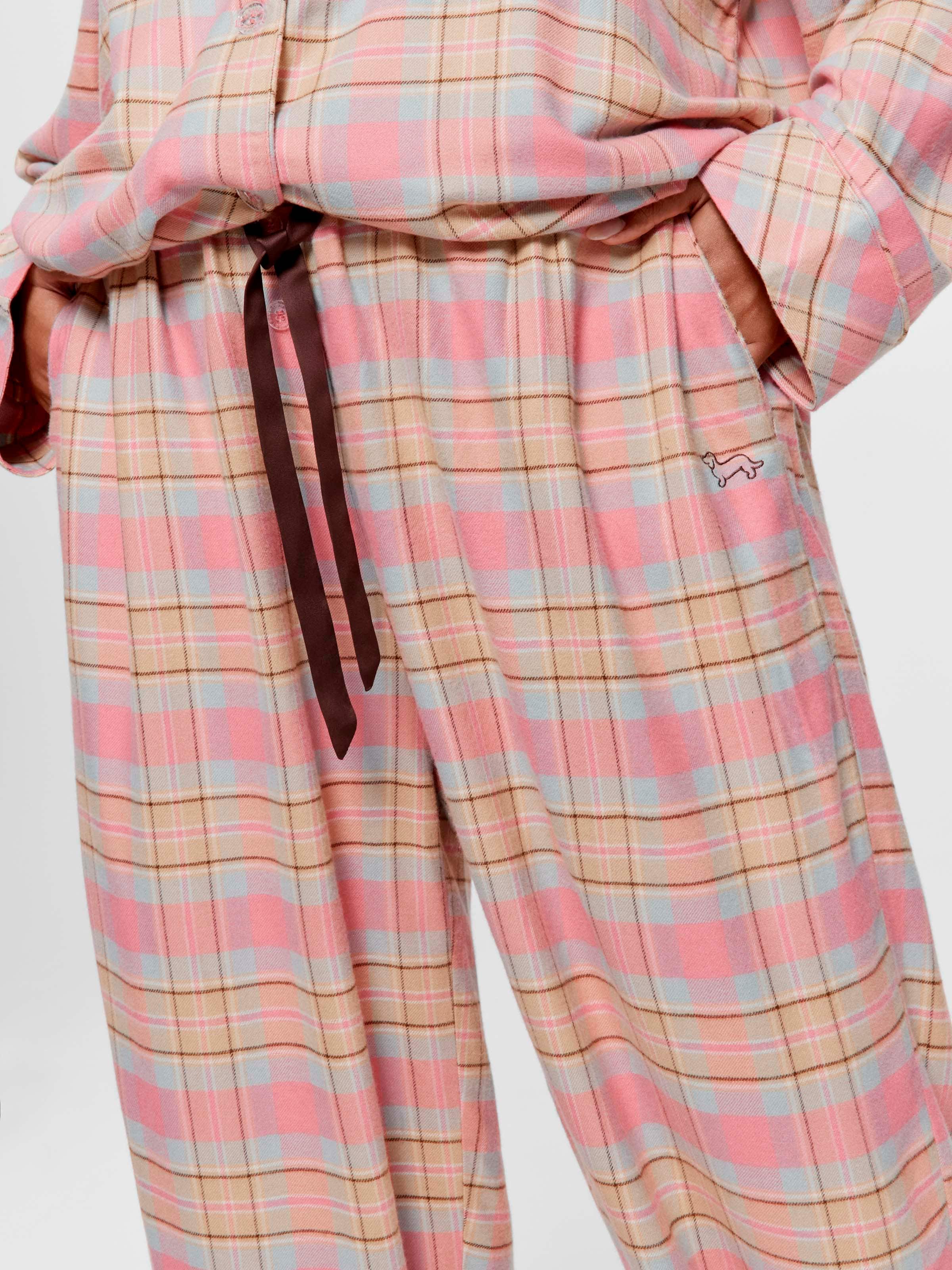 P.A. Plus Pink Caramel Check Viscose Flannelette Classic Pj Pant