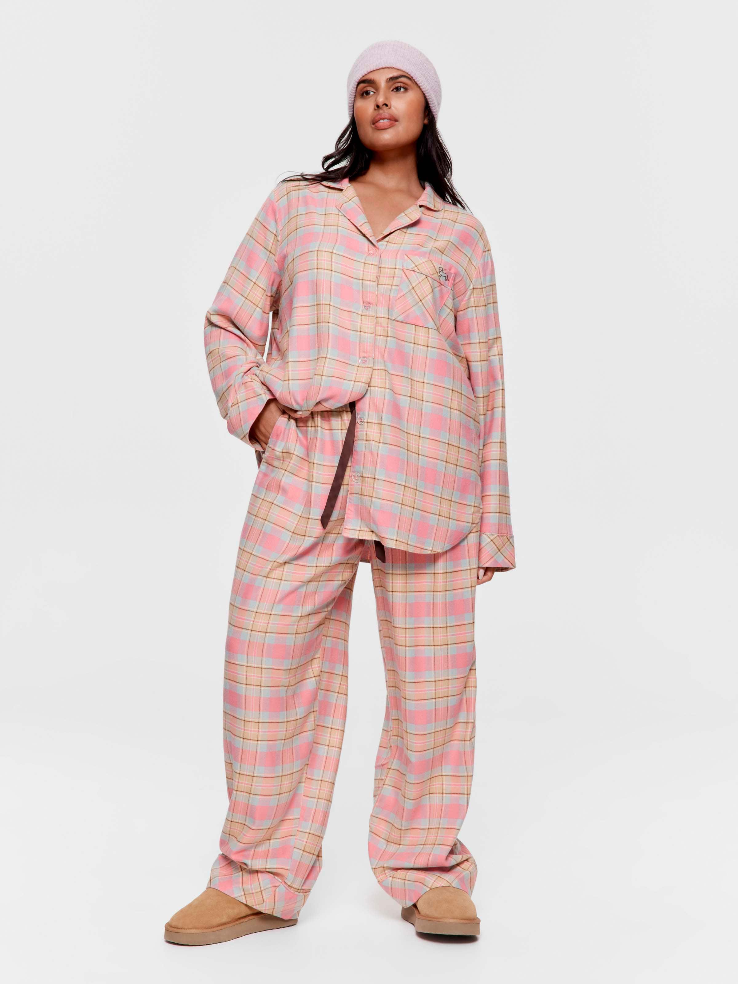 P.A. Plus Pink Caramel Check Viscose Flannelette Classic Pj Pant