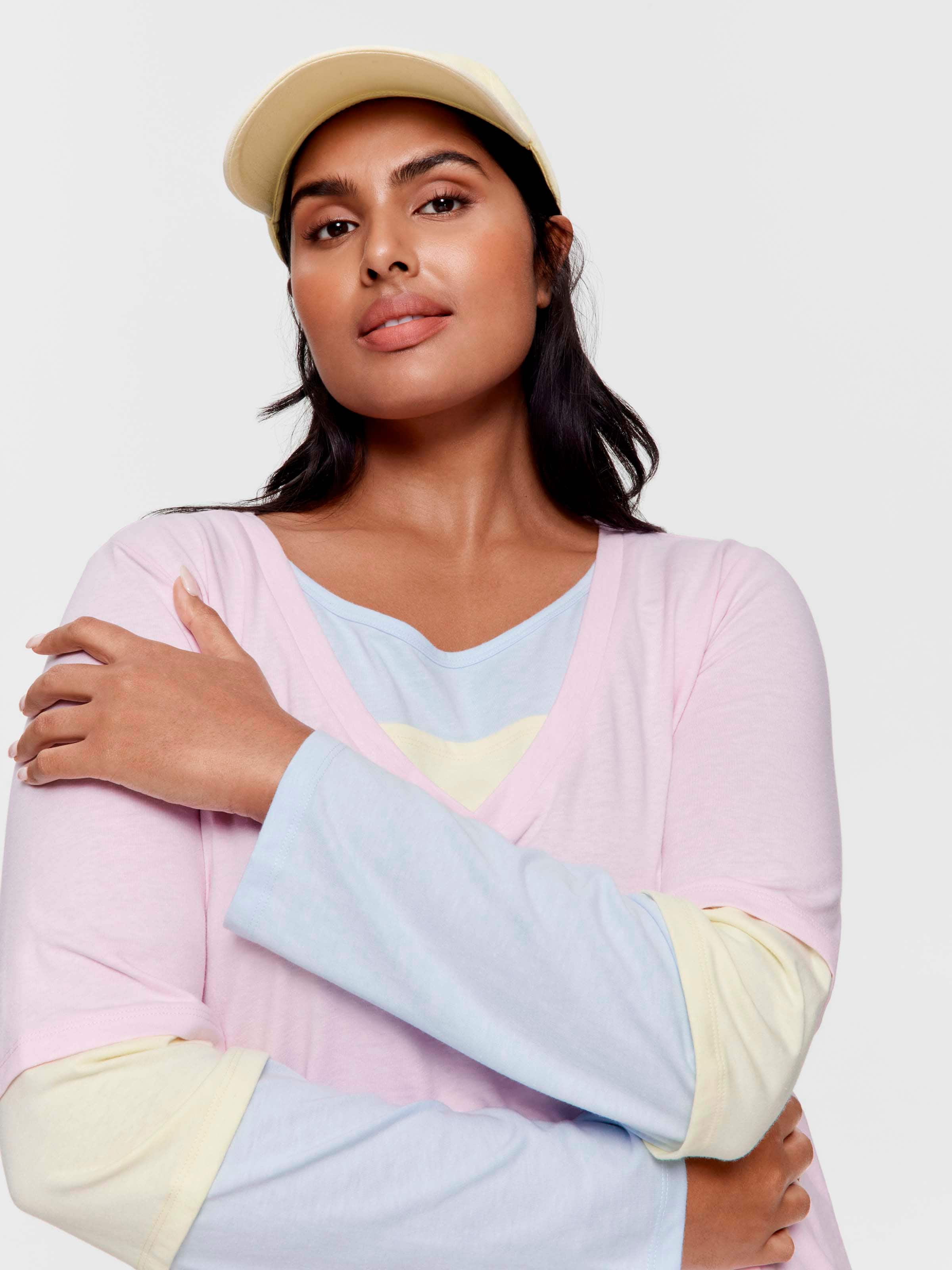 P.A. Plus Contrast Block Long Sleeve Fashion Top