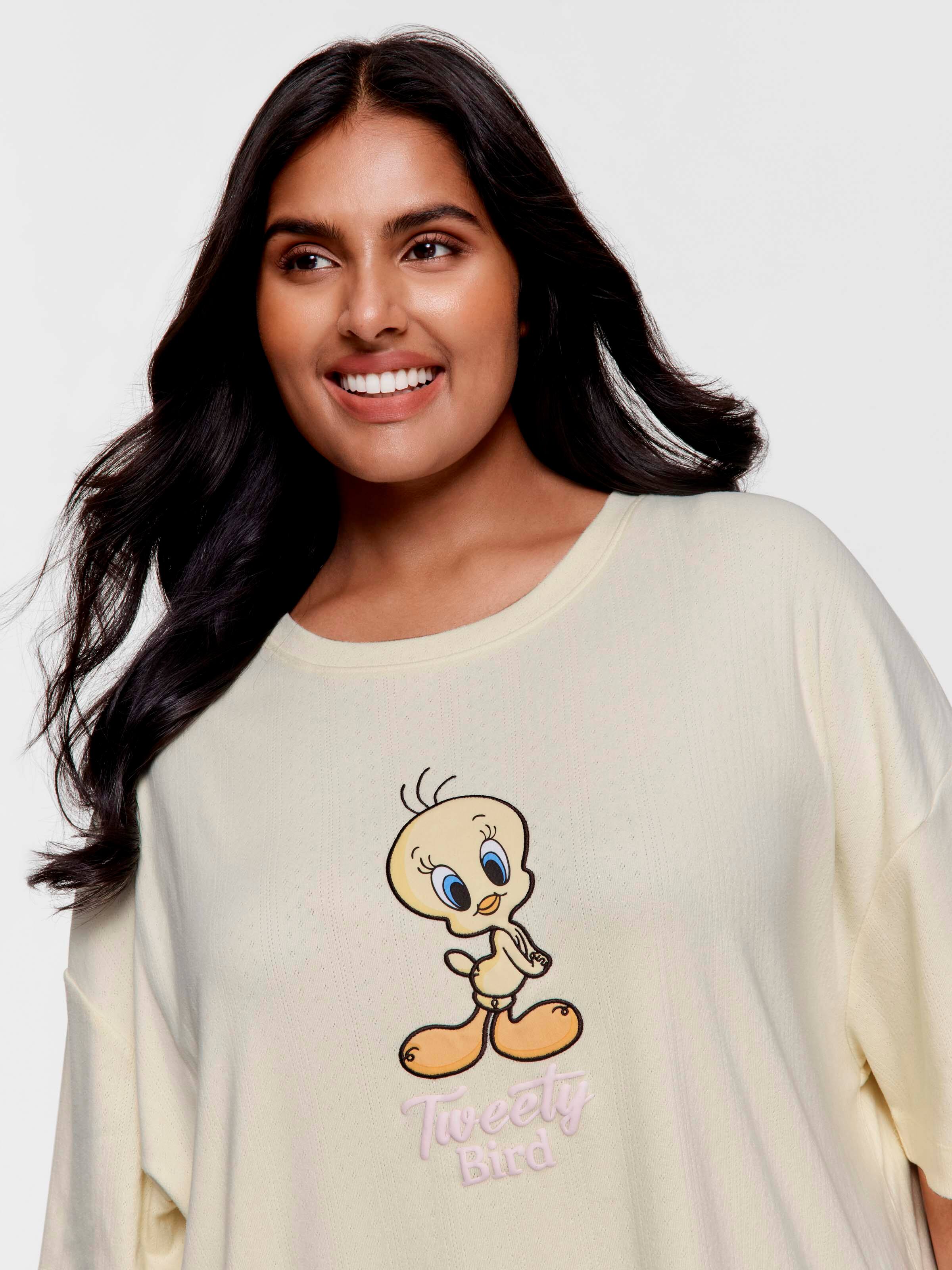 P.A. Plus Looney Tunes Tweety Pointelle Oversized Tee