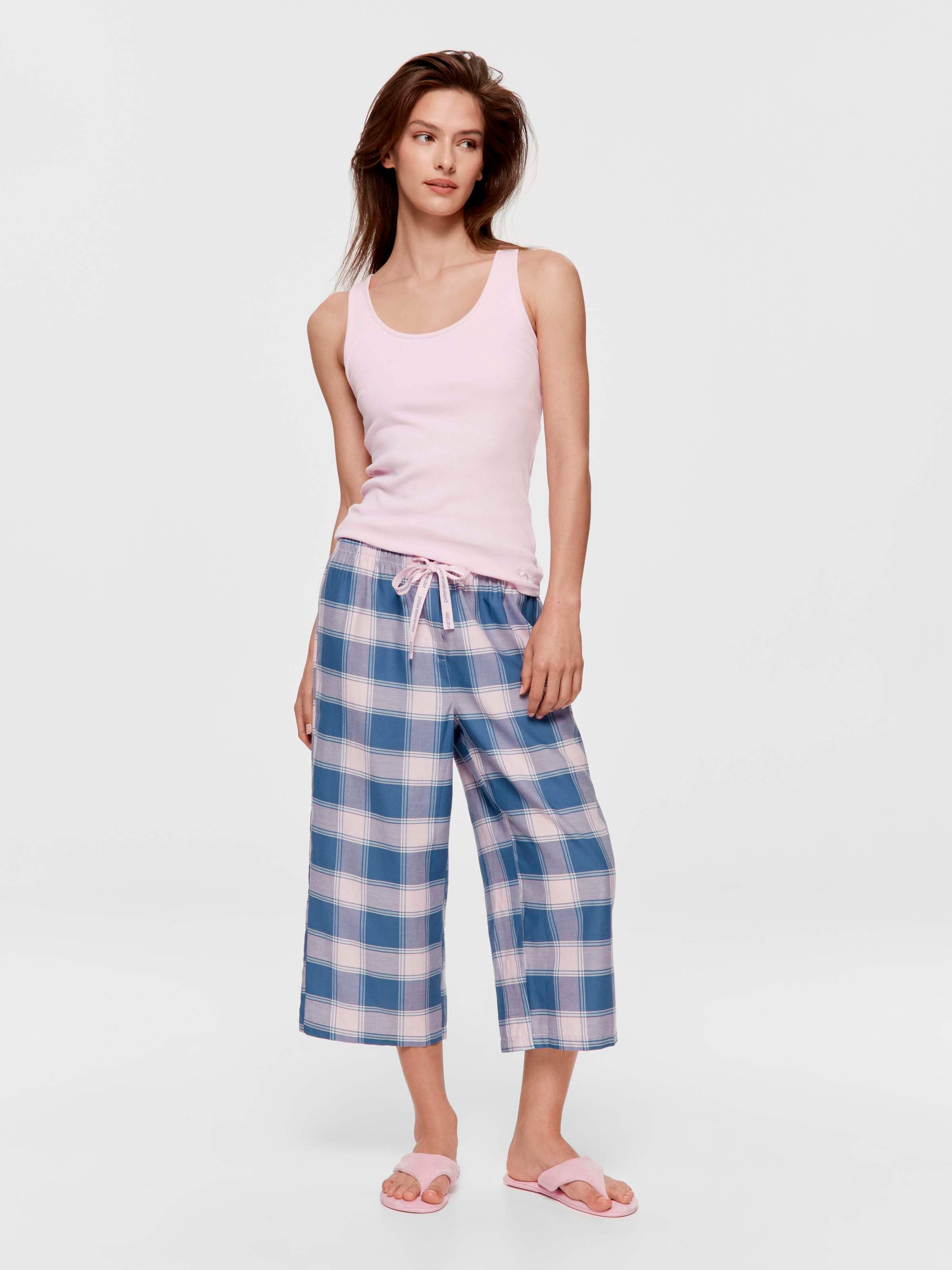 Navy Check 100% Cotton 3/4 Pj Pant