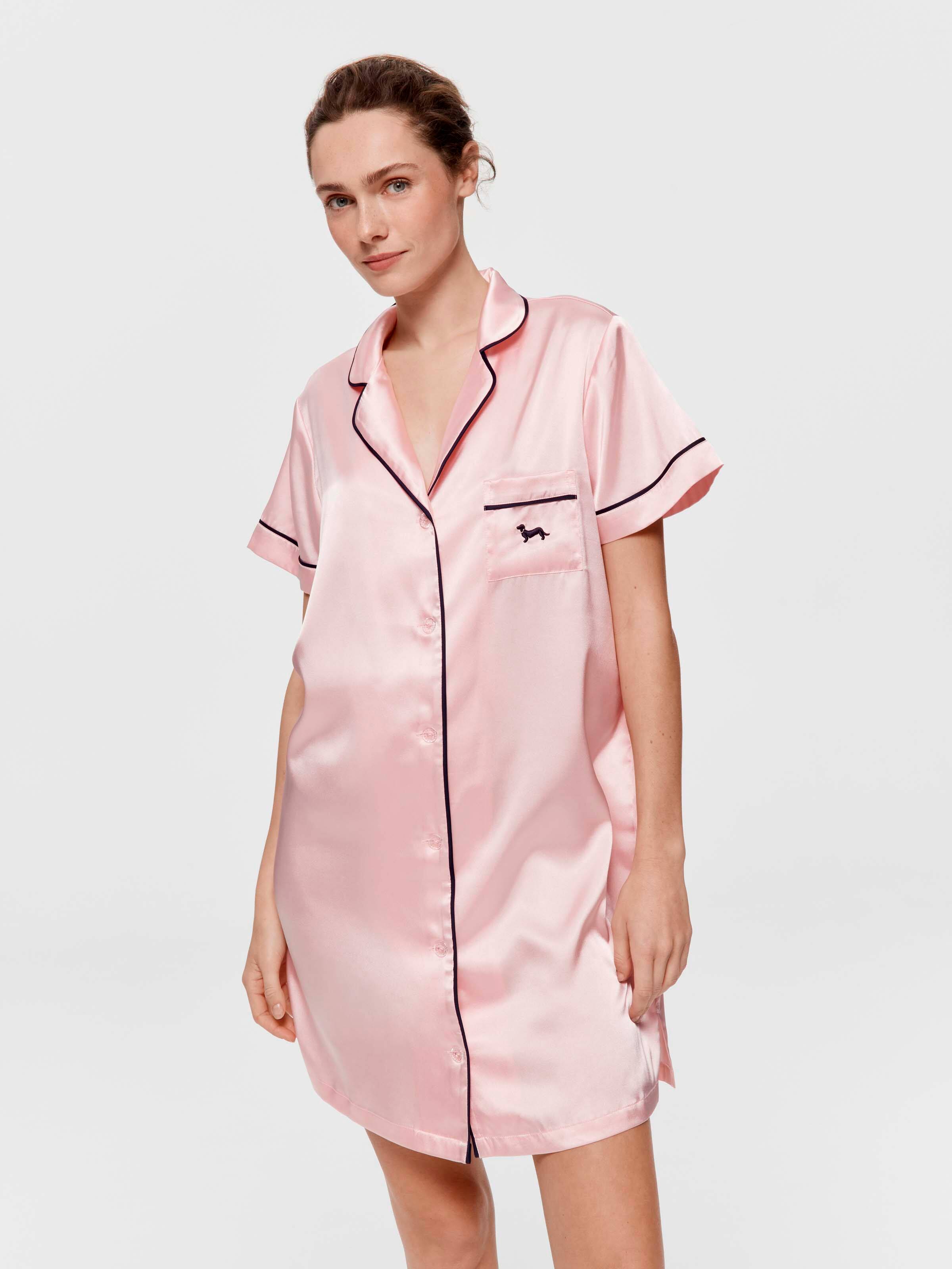 Candy Pink Chic Satin Short Sleeve Nightshirt