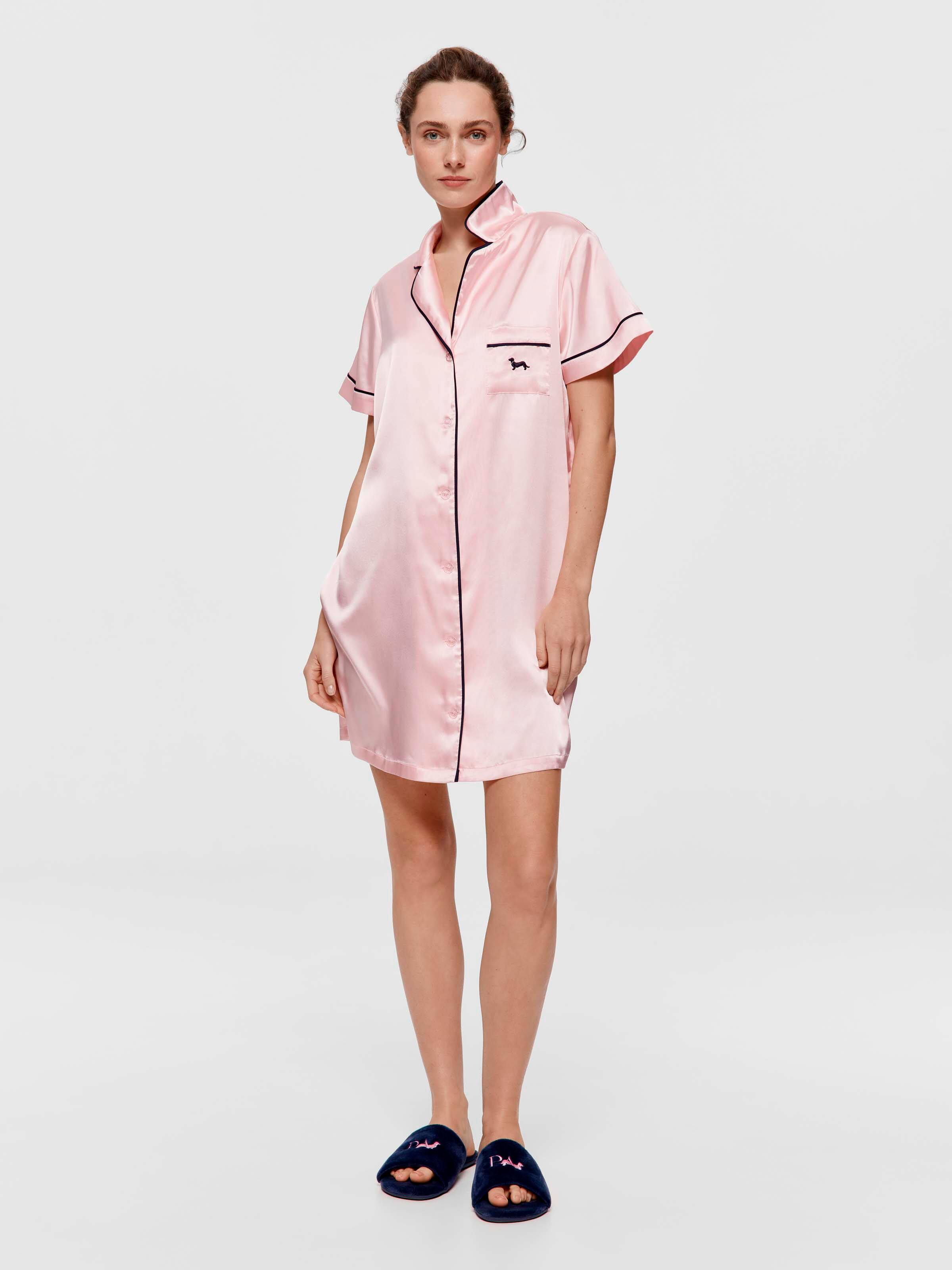 Candy Pink Chic Satin Short Sleeve Nightshirt