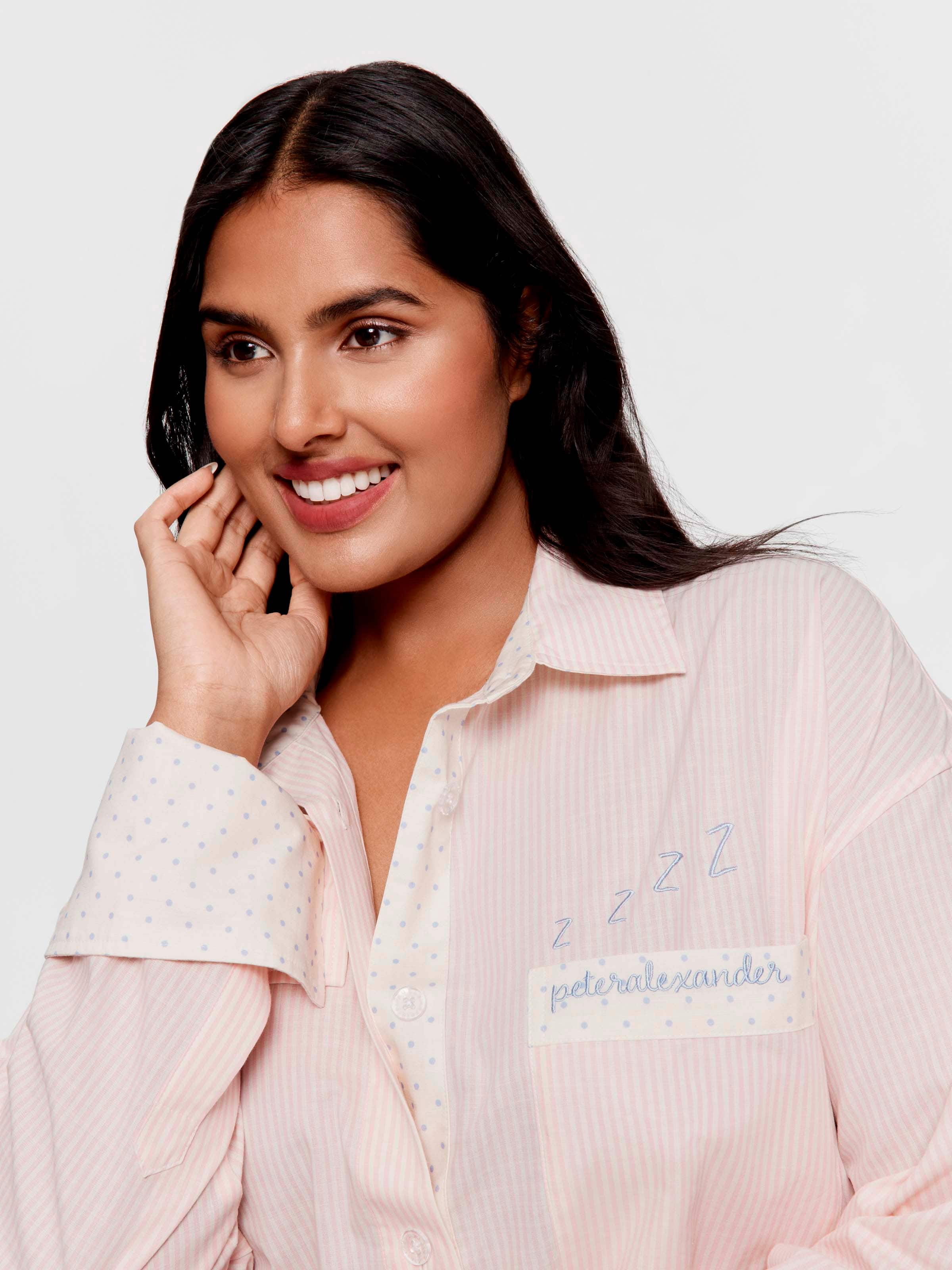 P.A. Plus Spots & Stripes Long Sleeve 100% Cotton Nightshirt