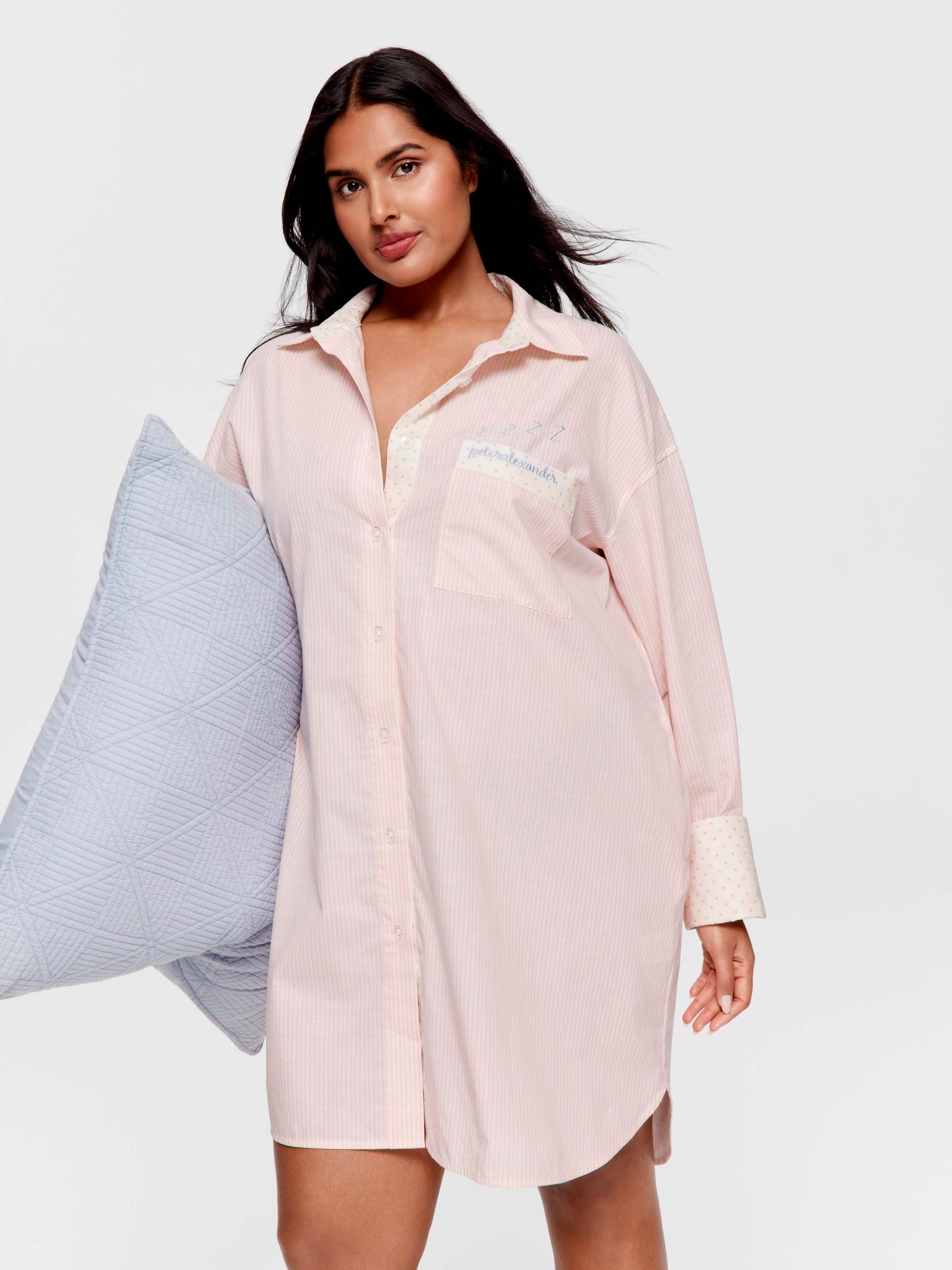 P.A. Plus Spots & Stripes Long Sleeve 100% Cotton Nightshirt