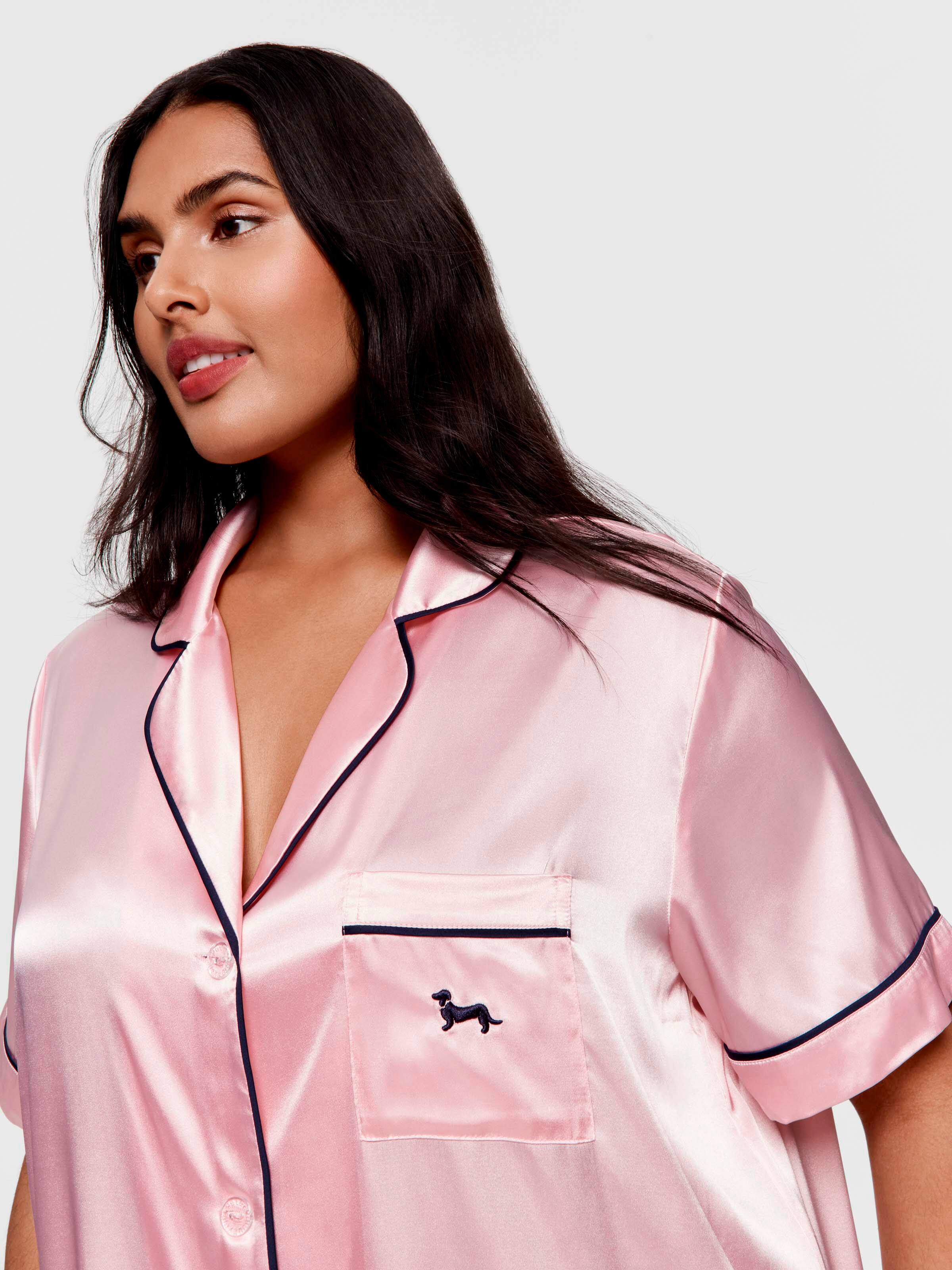 P.A. Plus Candy Pink Chic Satin Short Sleeve Nightshirt