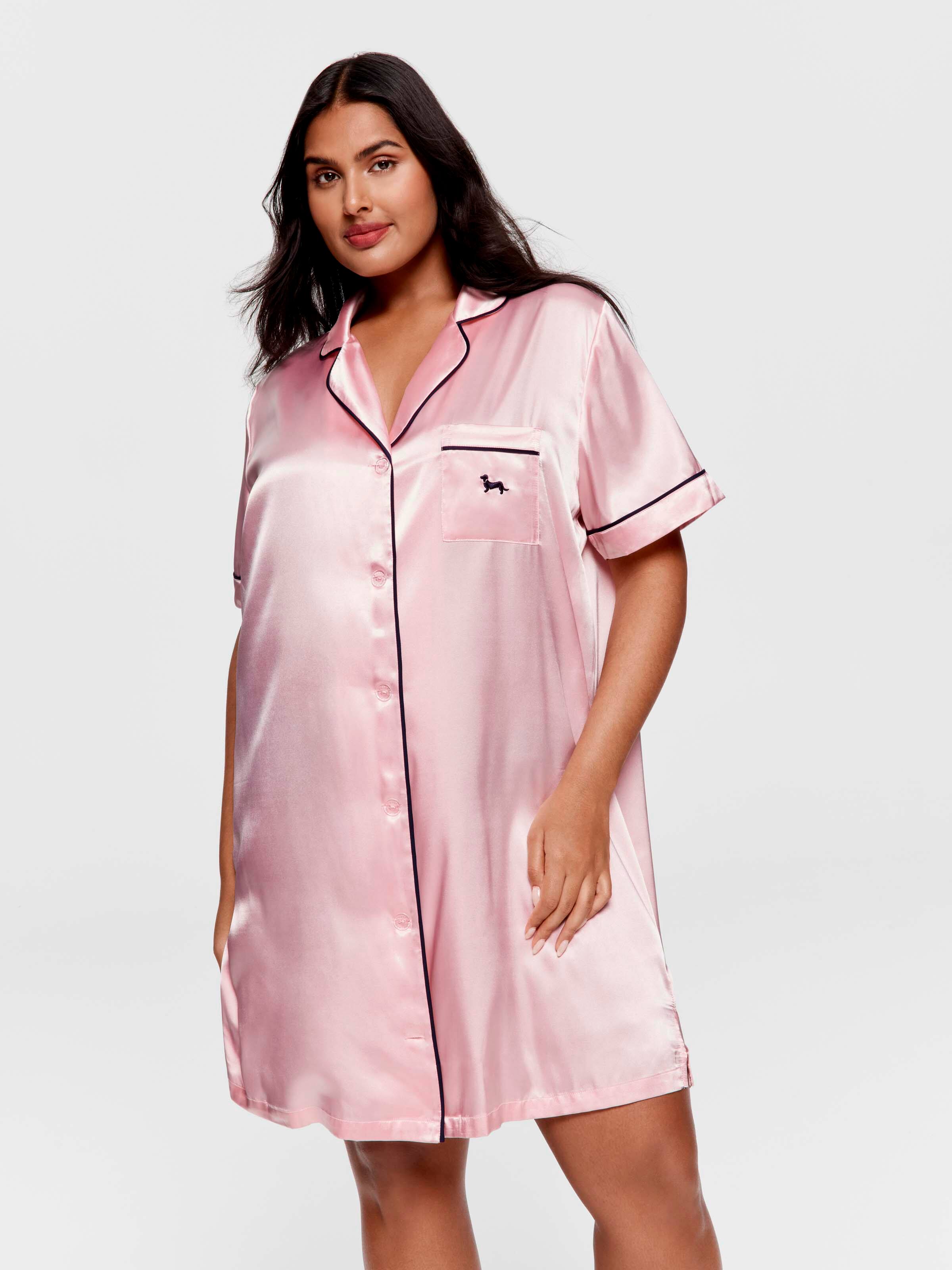 P.A. Plus Candy Pink Chic Satin Short Sleeve Nightshirt