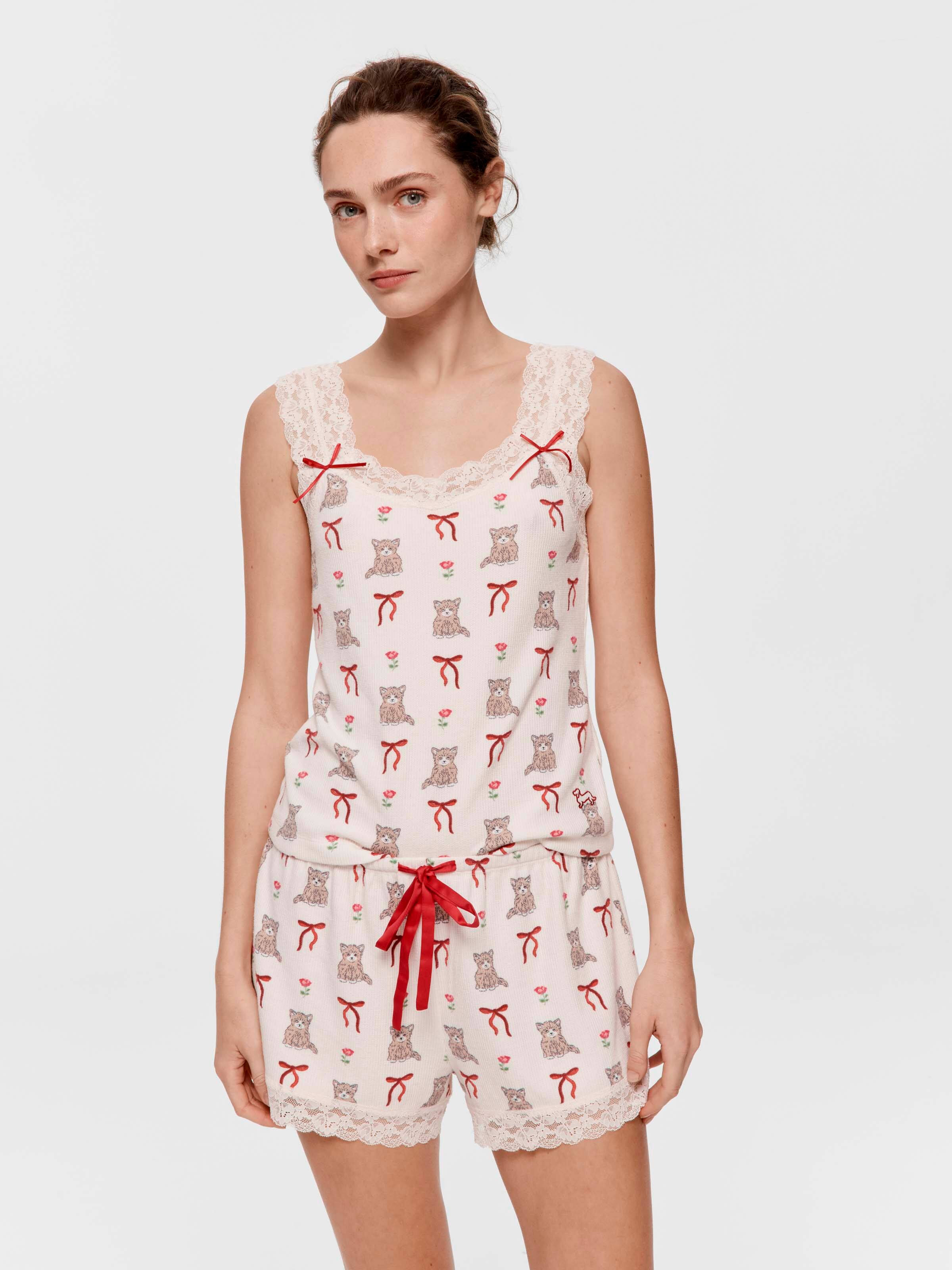 Kitty Bows Waffle Cami Pj Set