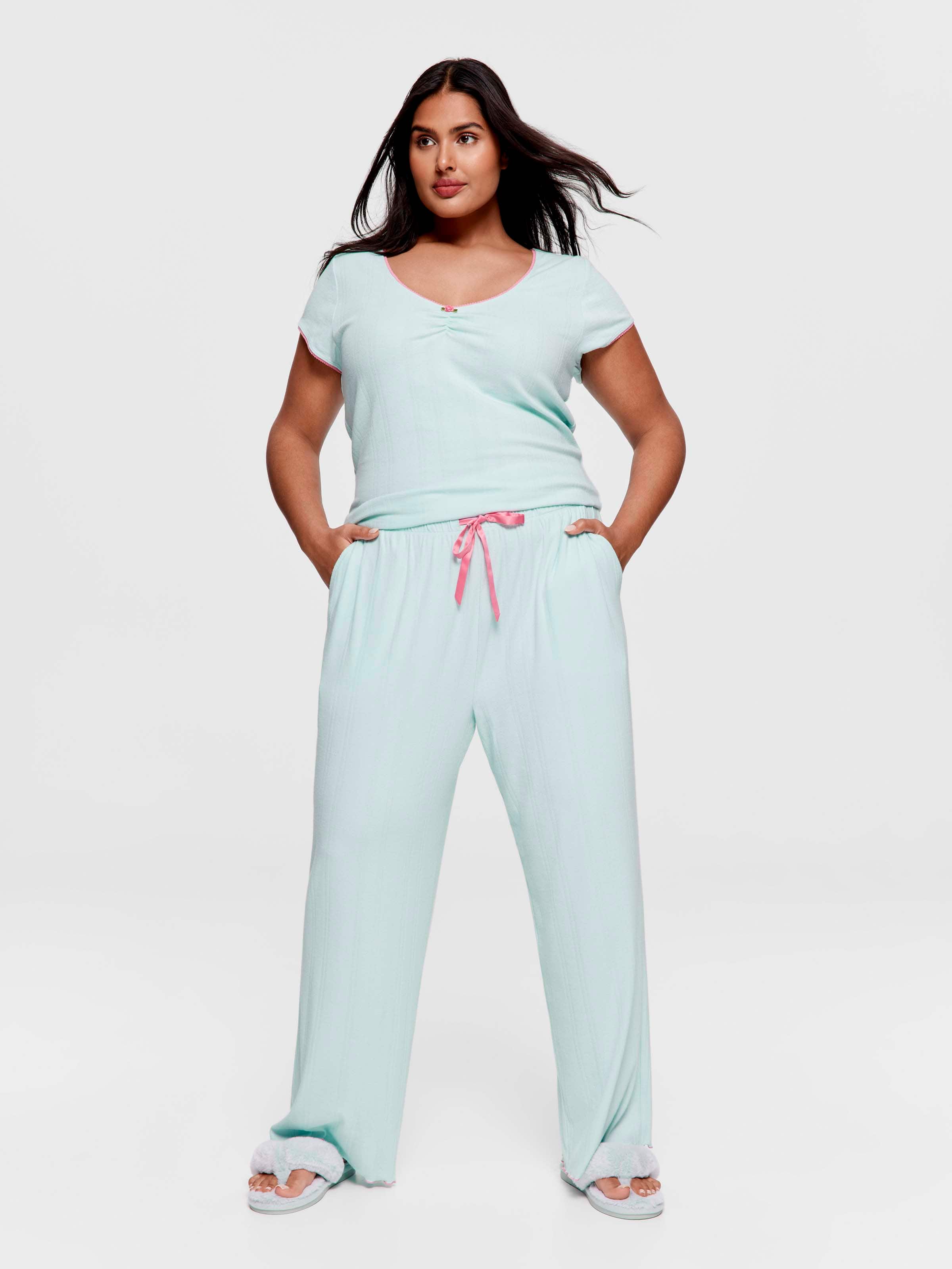 P.A. Plus Mint Pointelle Straight Leg Pj Pant