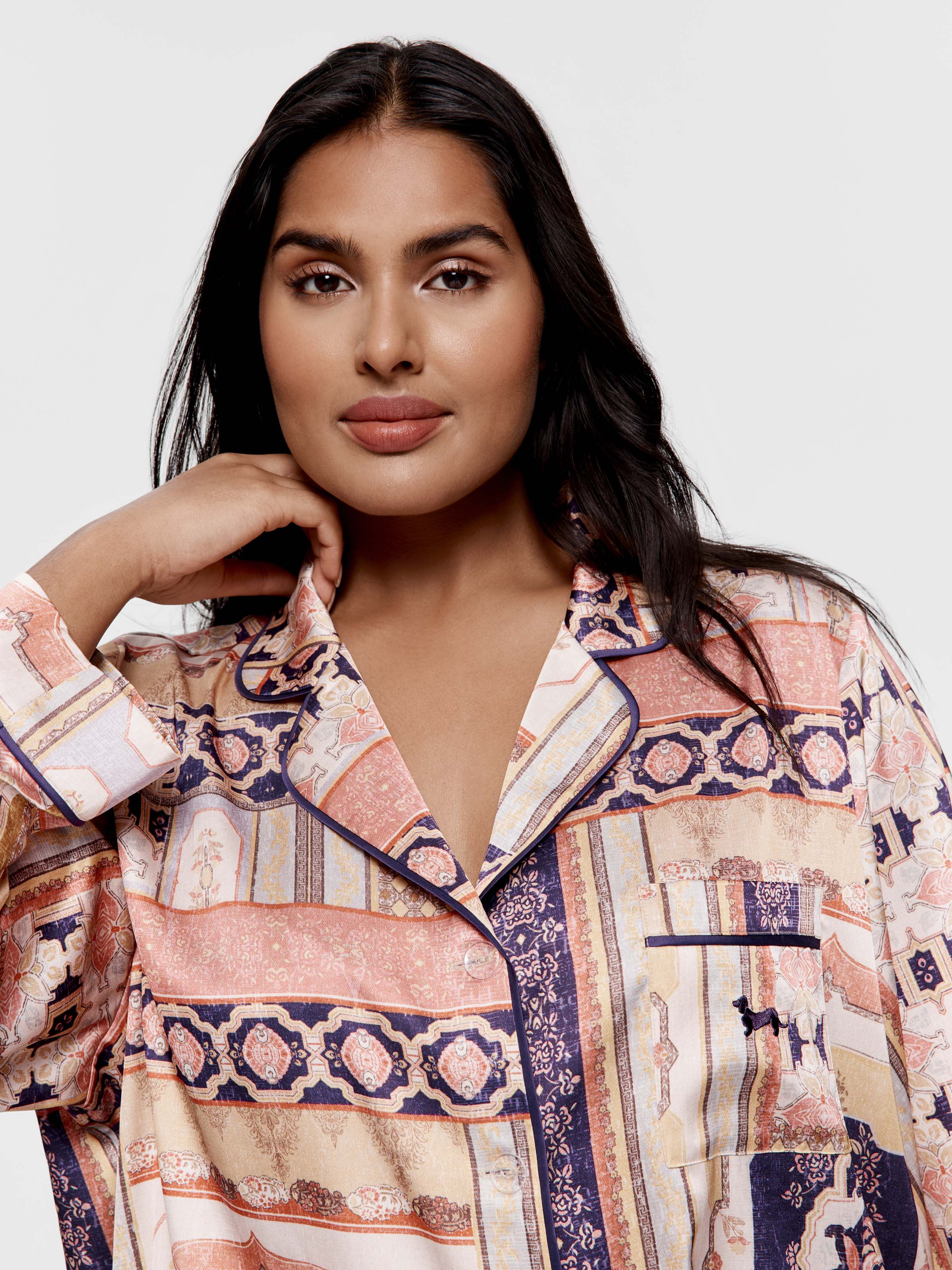 P.A. Plus Tile Long Satin Pj Set