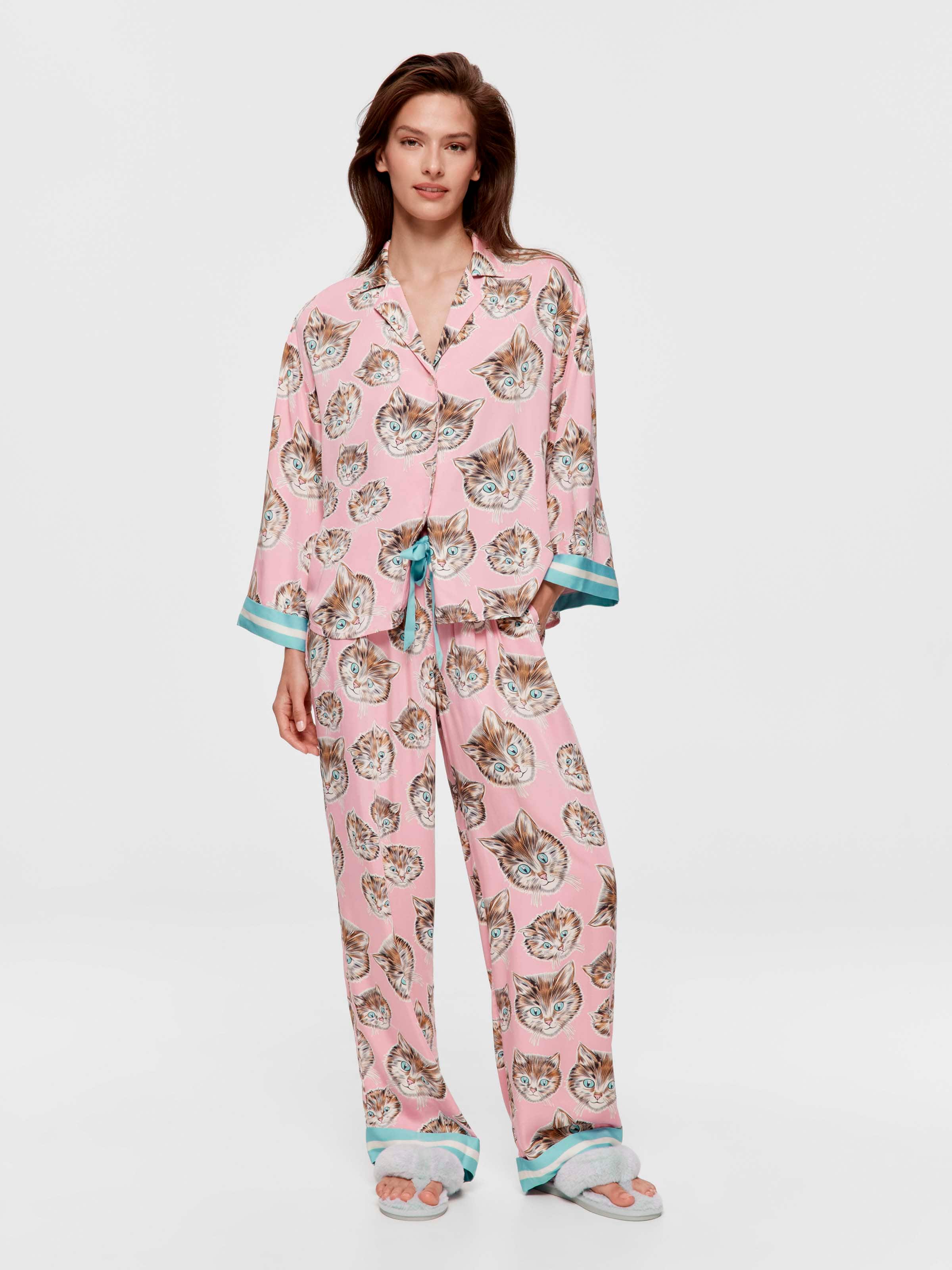 Cat Viscose Long Pj Set