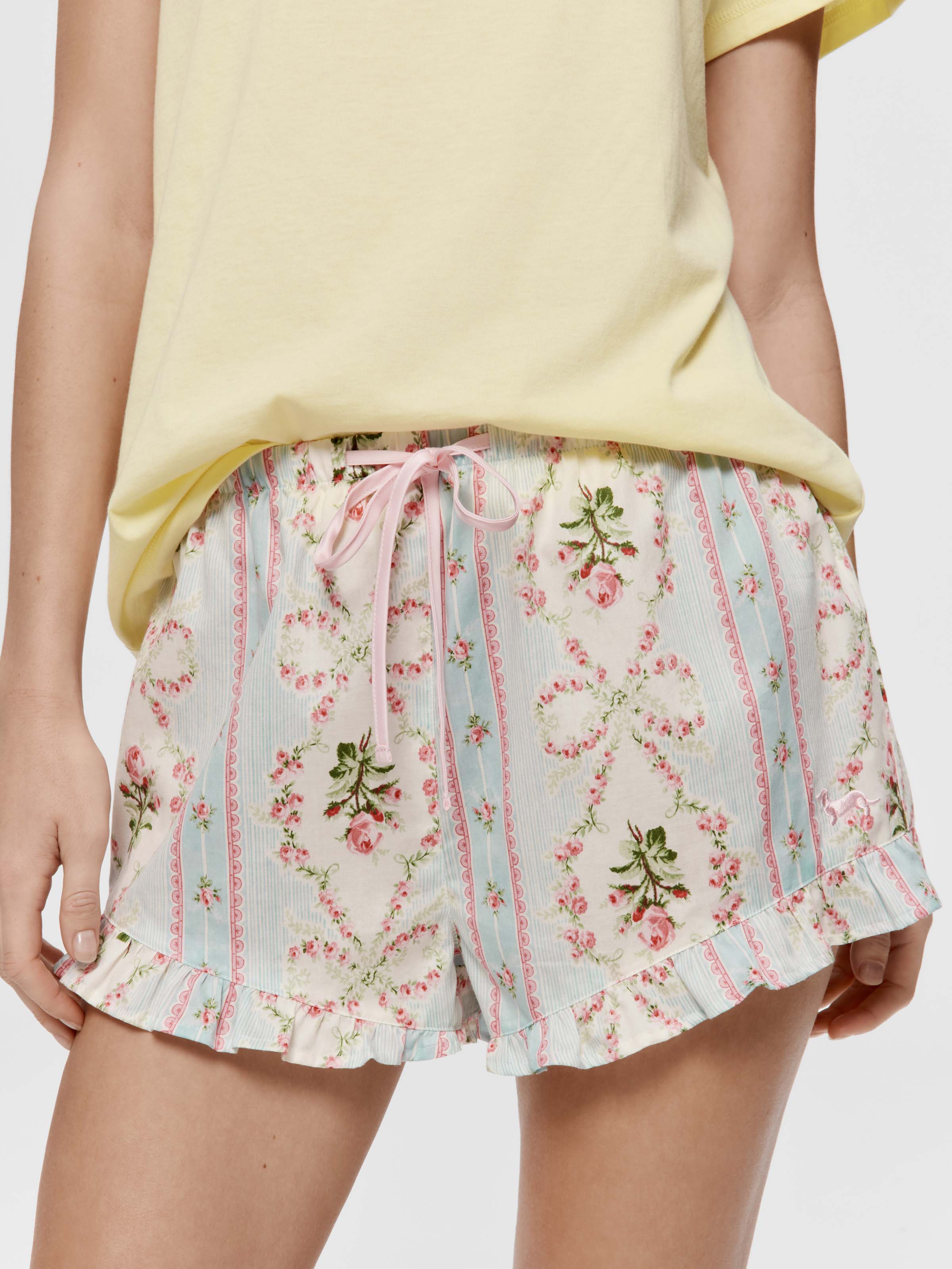 Vintage Floral 100% Soft Cotton Frill Mid Short