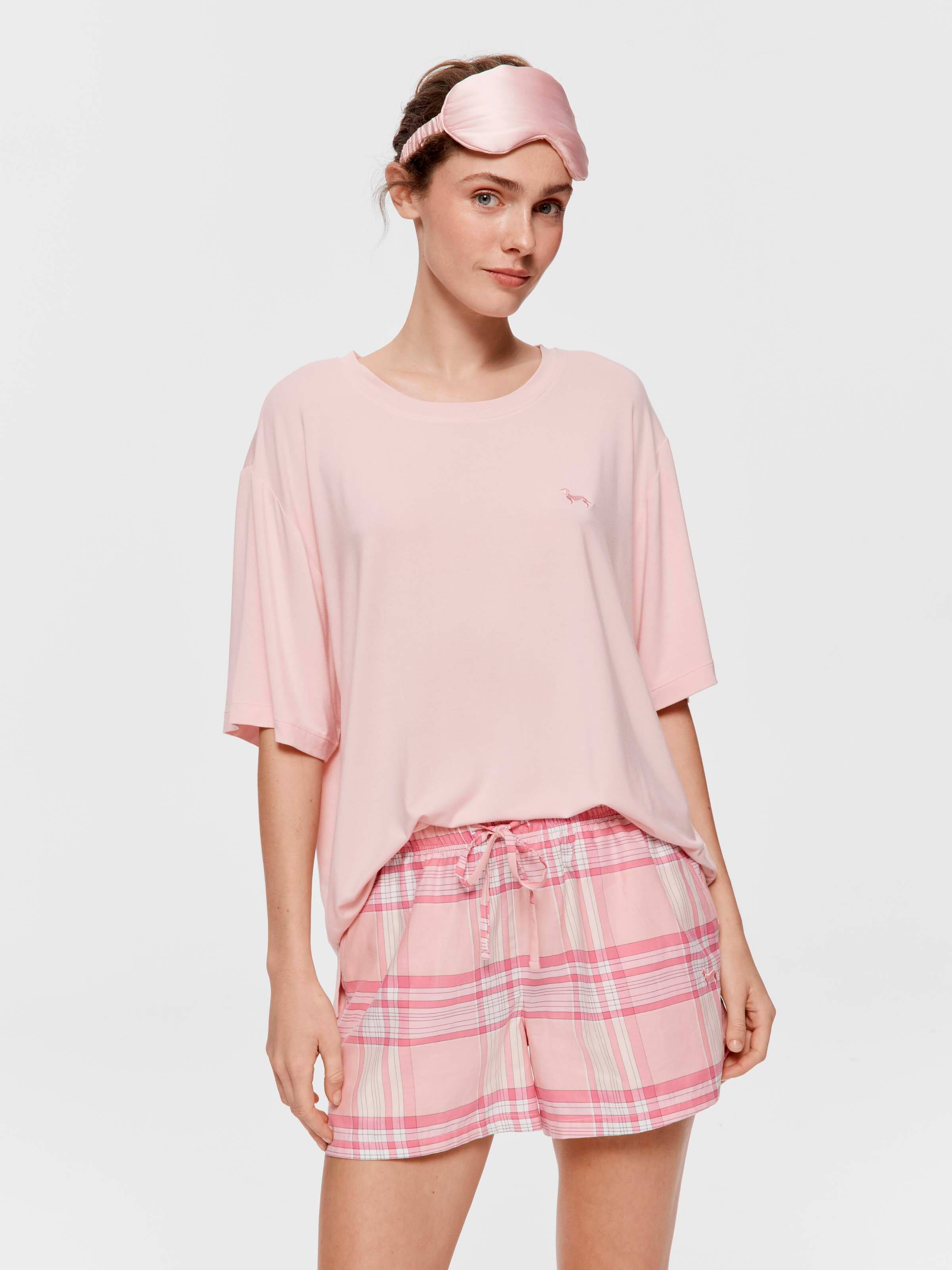 Pink Check 100% Soft Cotton Mid Short