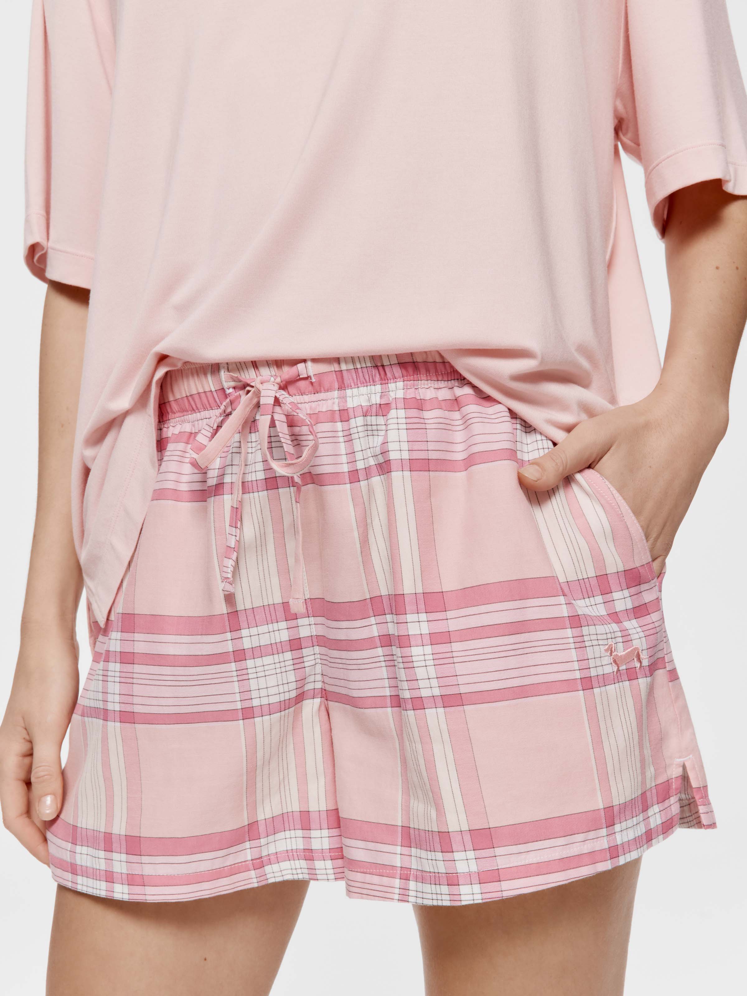 Pink Check 100% Soft Cotton Mid Short