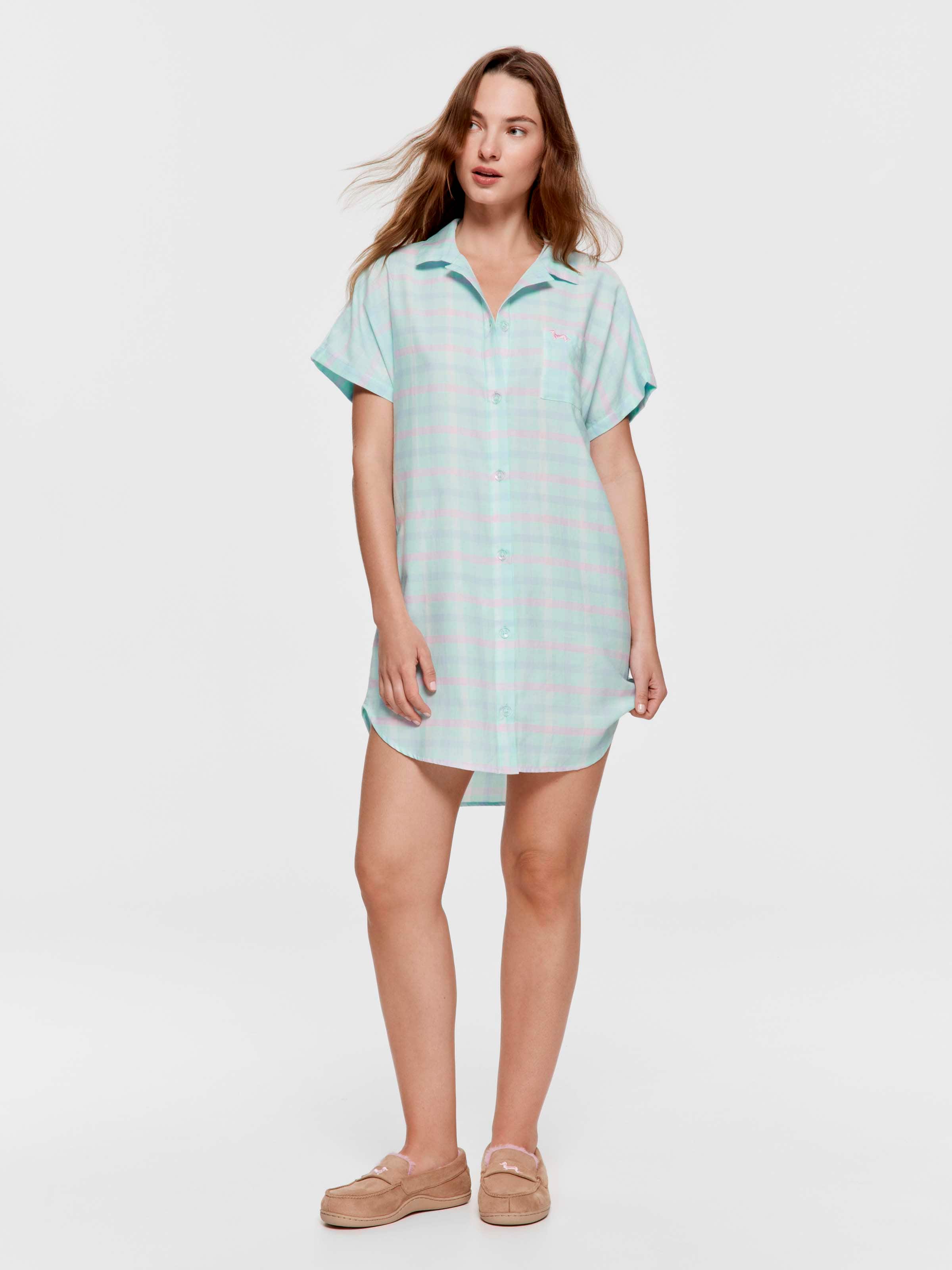 Mint Check 100% Cotton Boyfriend Nightshirt