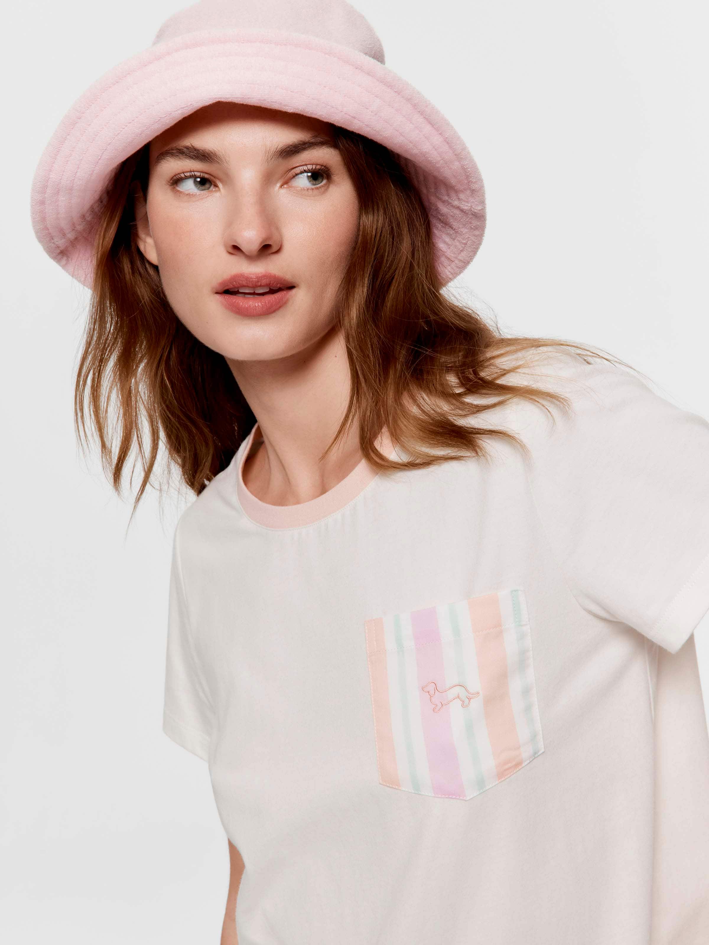 Cream Contrast Pocket 100% Cotton Tee