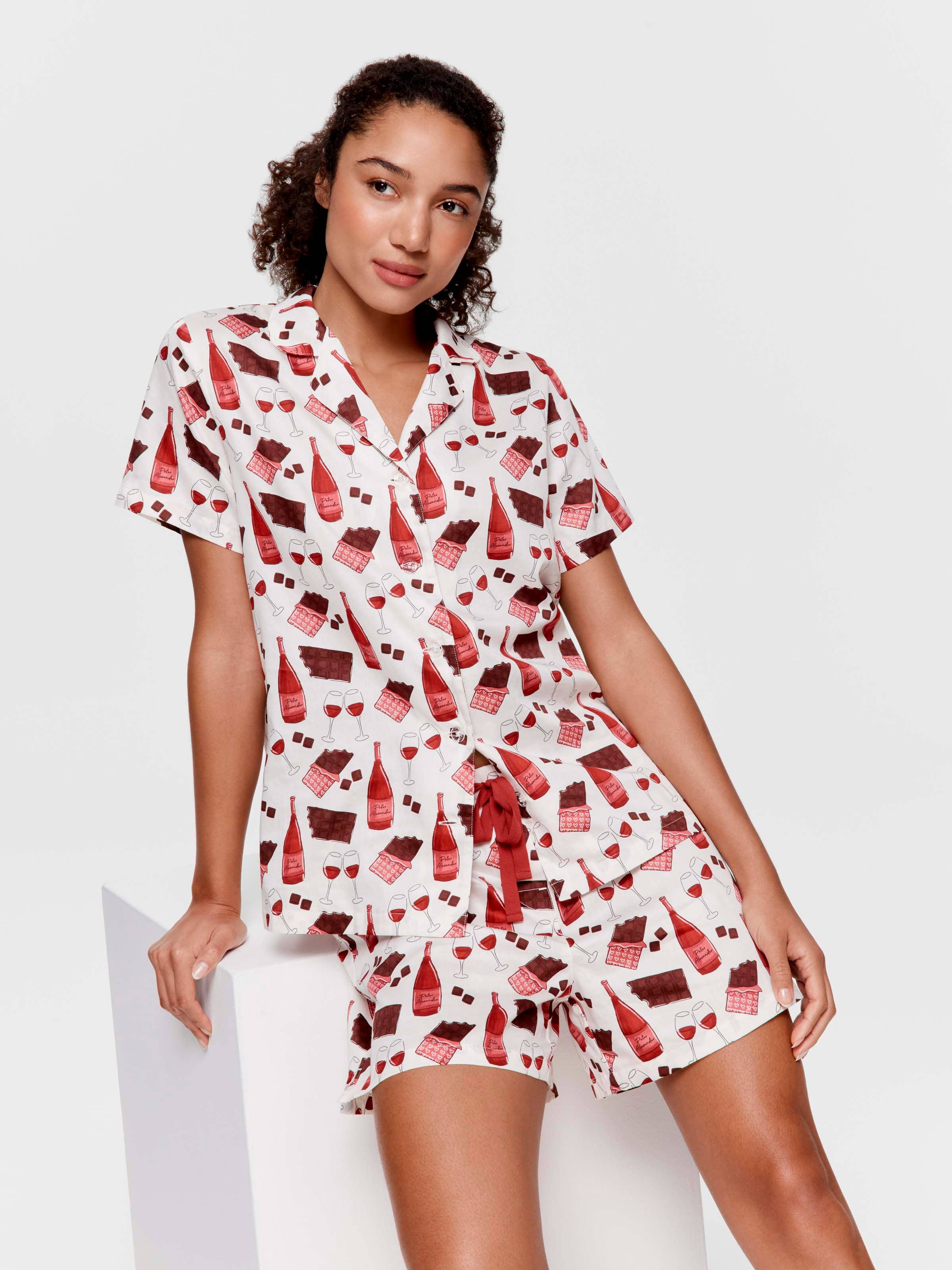 Wine & Chocolate 100% Cotton Shortie Pj Set