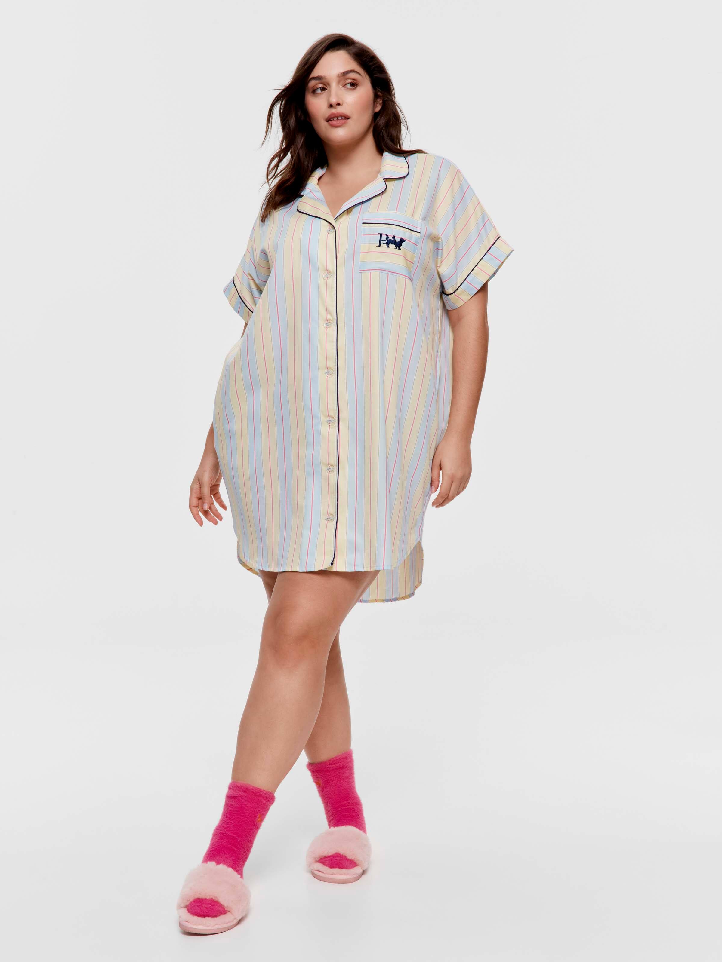 P.A. Plus Beach Stripe 100% Cotton Short Sleeve Nightshirt
