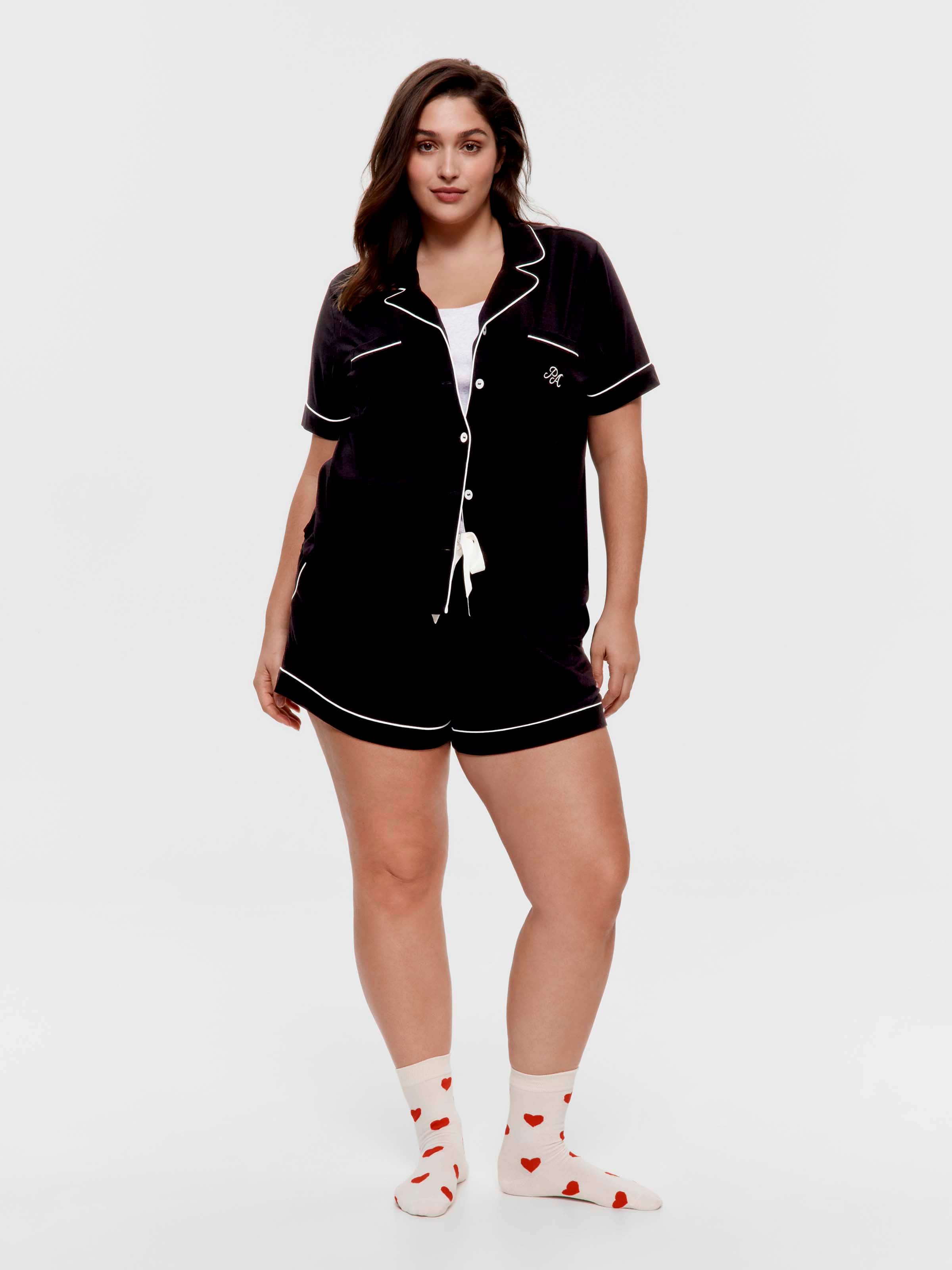 P.A. Plus Black Bamboo Jersey Shortie Pj Set