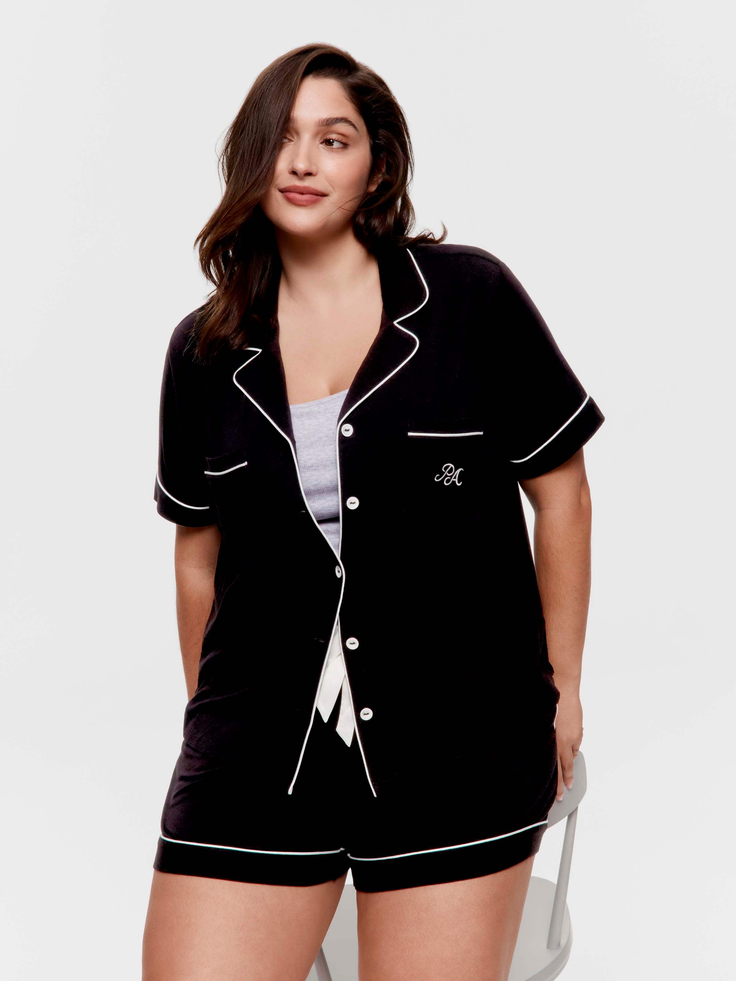 P.A. Plus Black Bamboo Jersey Shortie Pj Set