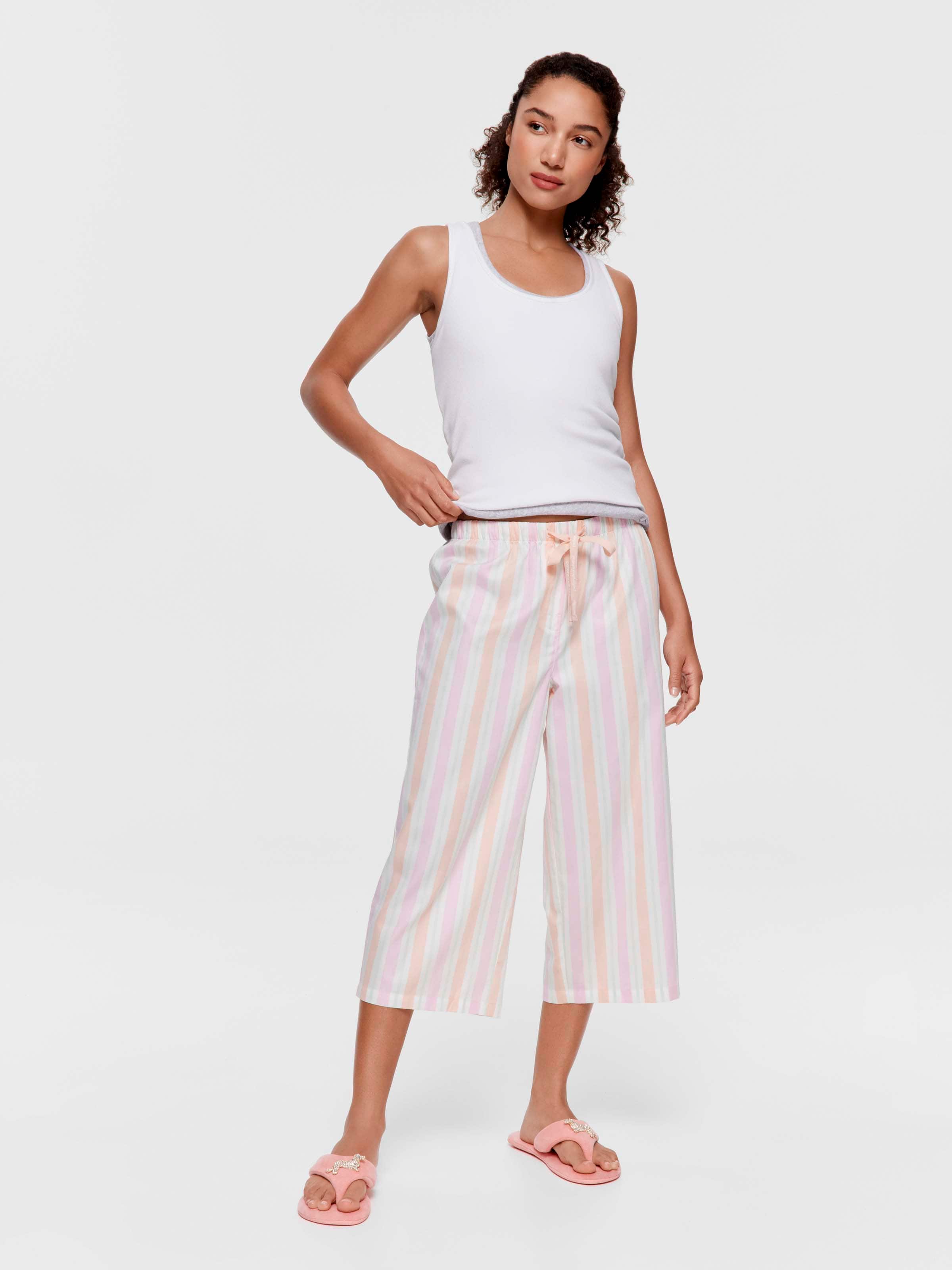 Peach Stripe 100% Cotton 3/4 Pj Pant