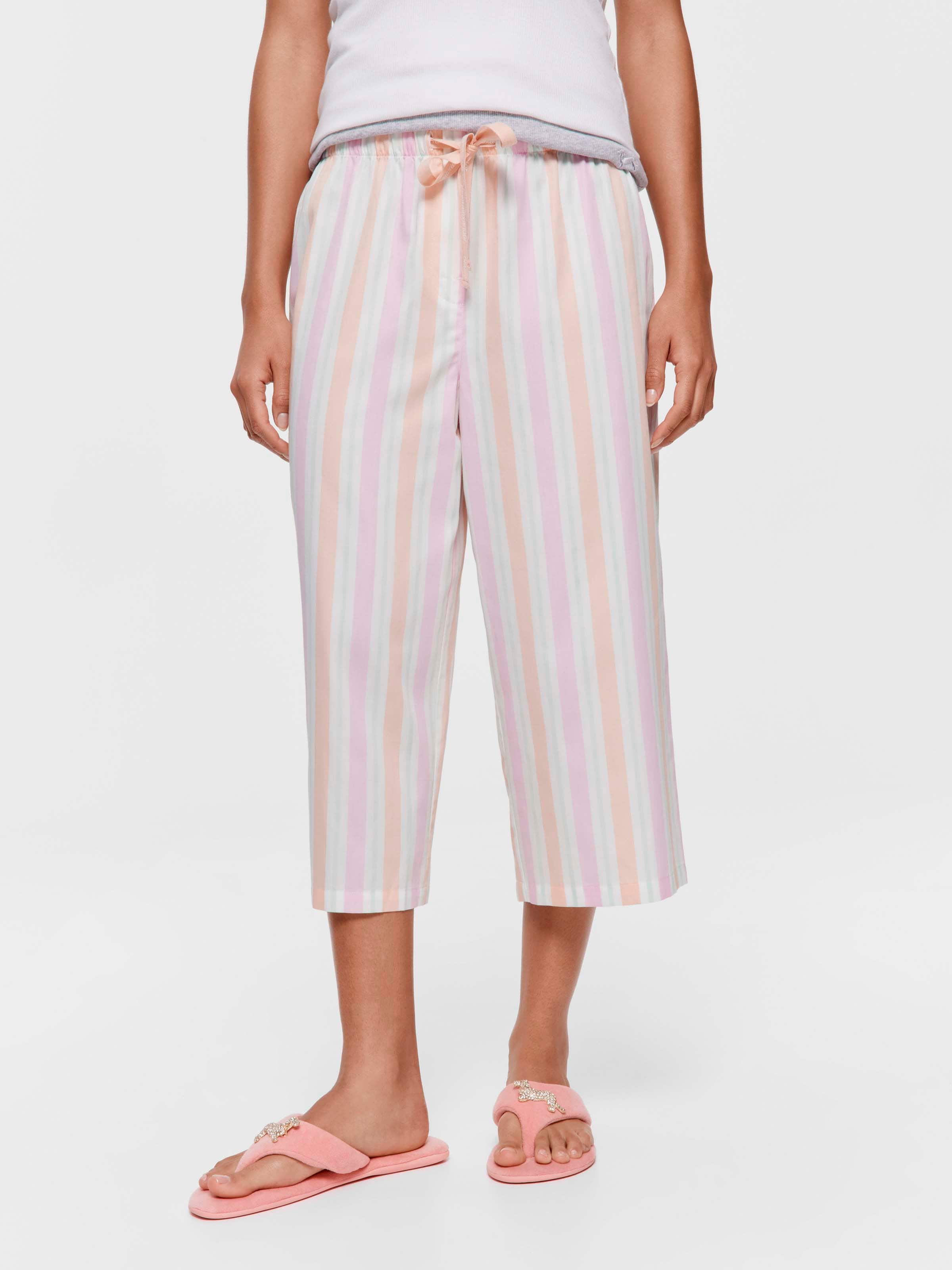 Peach Stripe 100% Cotton 3/4 Pj Pant