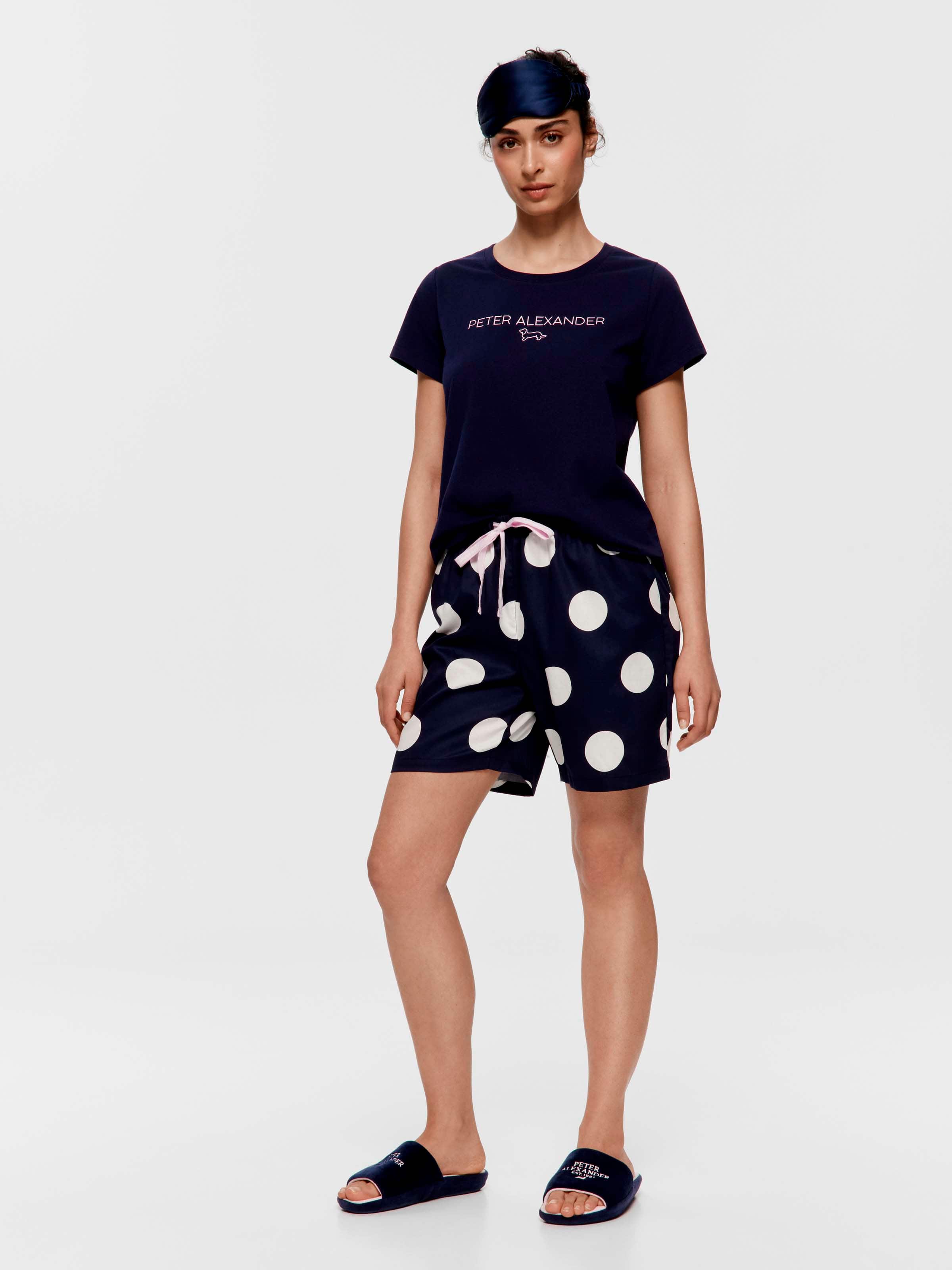 Navy Spot 100% Cotton Long Short