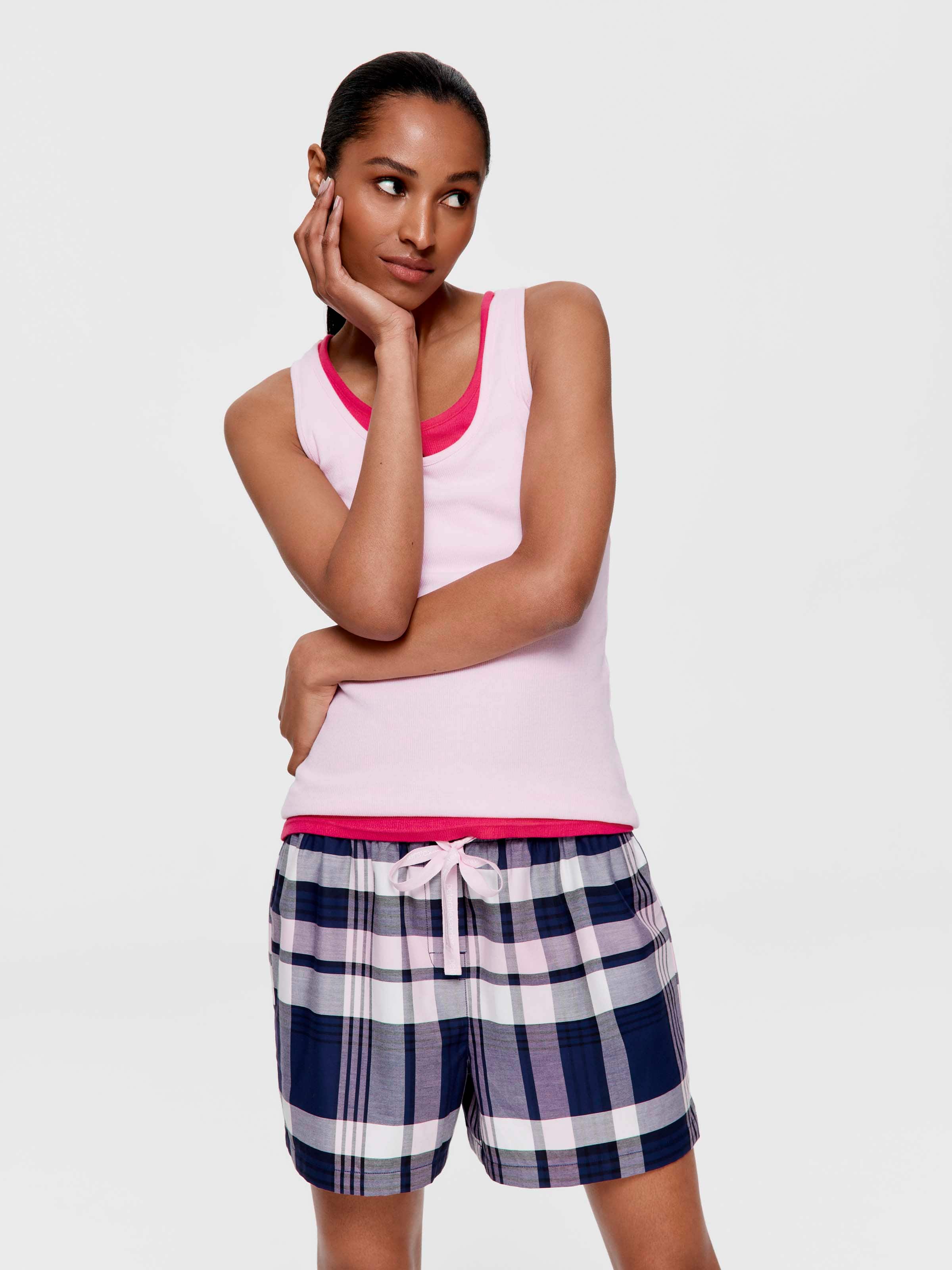 Navy Check 100% Cotton Mid Short
